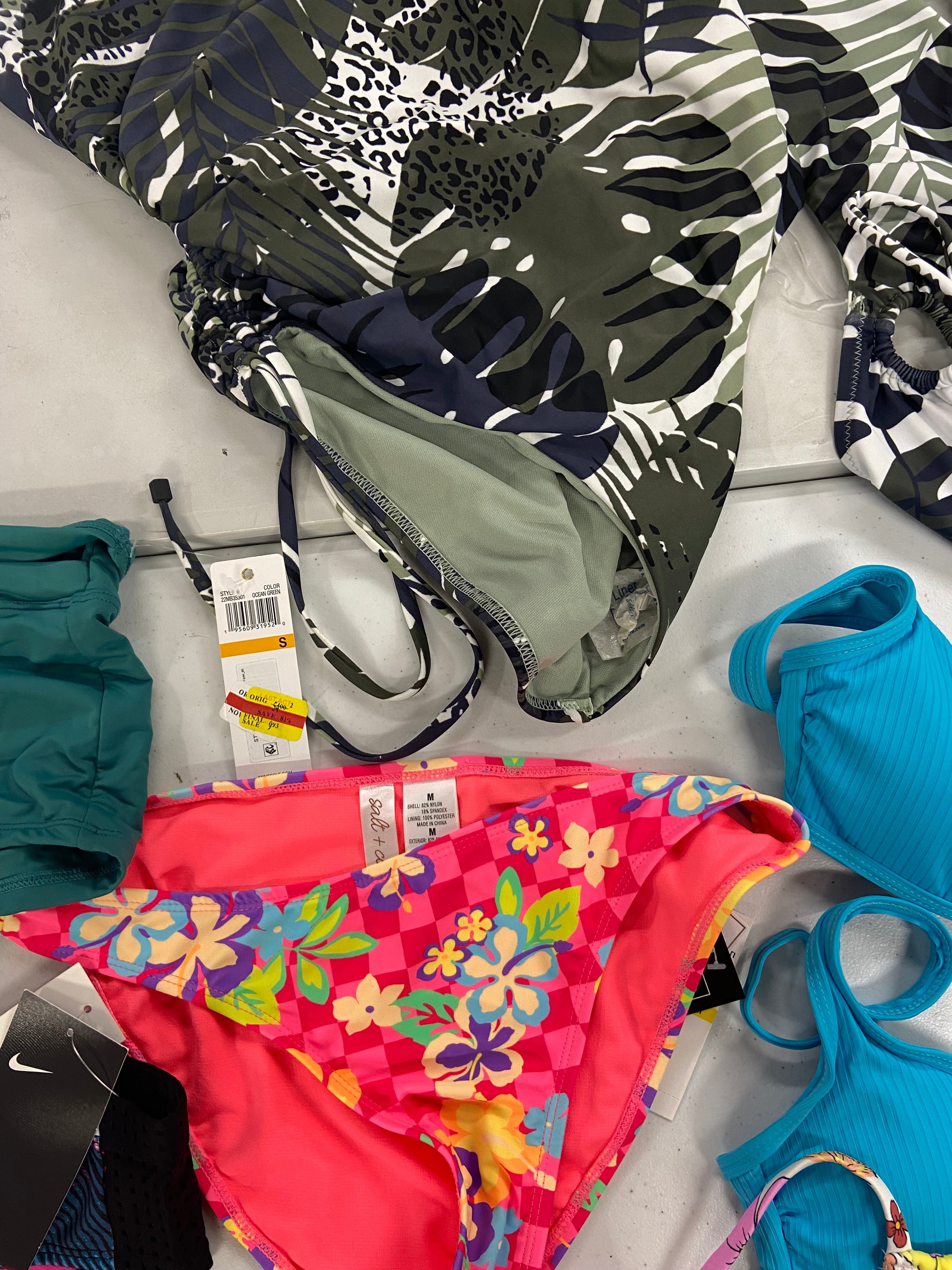 Women's Swimwear Wholesale Lot, NIKE, ANNE COLE, BAR III, SALT + COVE, CALIFORNIA WAVES, 10 items, Shelf Pulls, MSRP $462