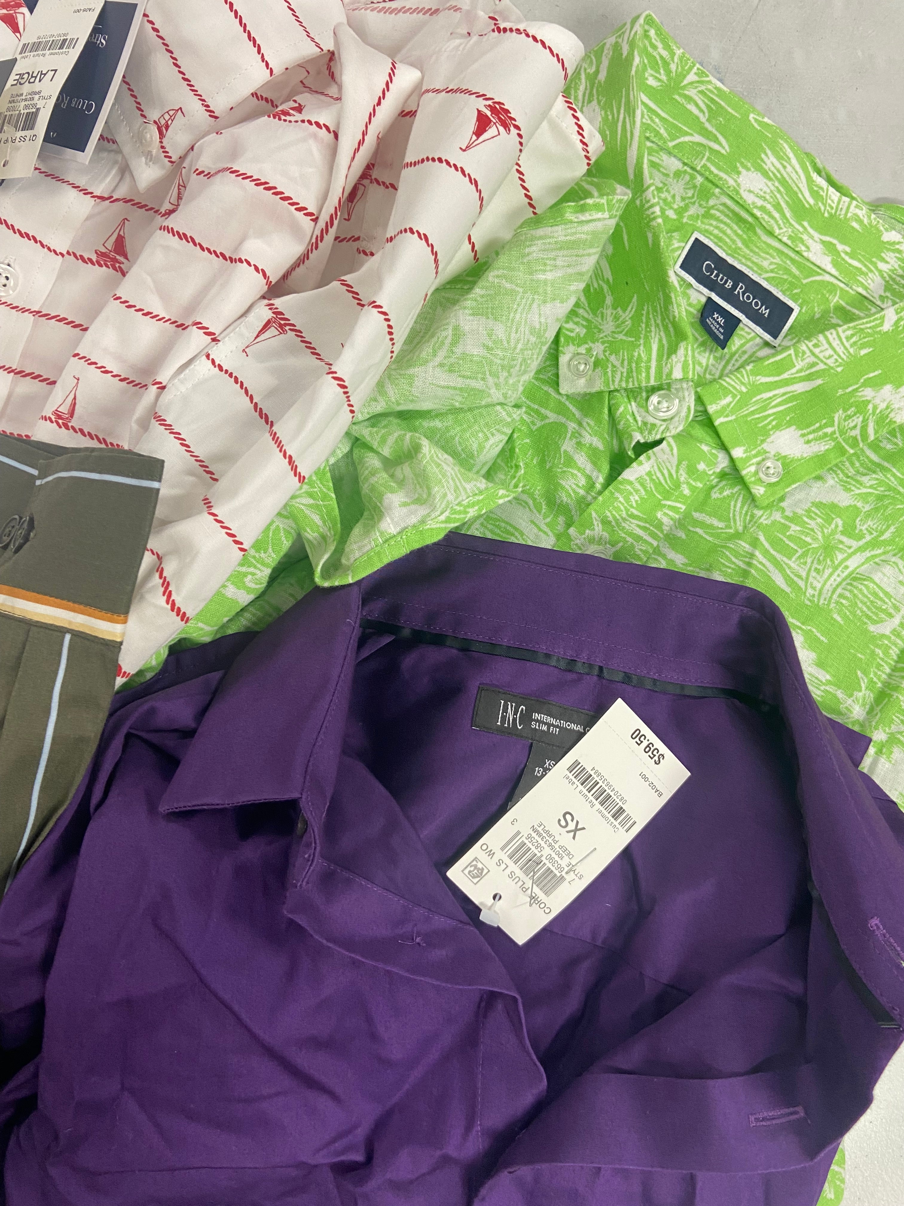 Men's Clothing Button-Down Shirts & Others, Wholesale Lot, TOMMY BAHAMA, CALVIN KLEIN, THE MEN'S STORE, AND NOW THIS, CLUBROOM and more, 13 items, Shelf Pulls, MSRP $858
