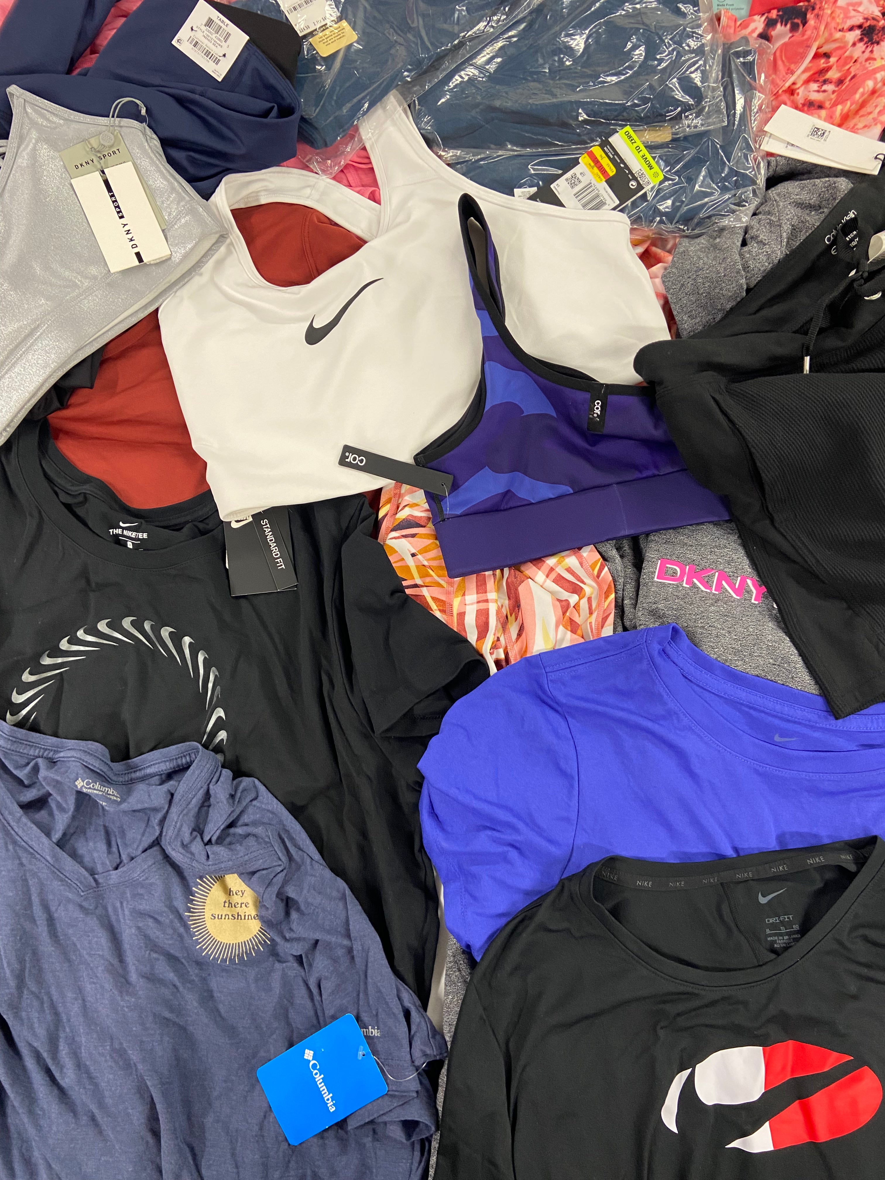 Women's Clothing Activewear Wholesale Lot, DKNY, COR, COLUMBIA, NIKE, IDEOLOGY, 19 items, Shelf Pulls, MSRP $728