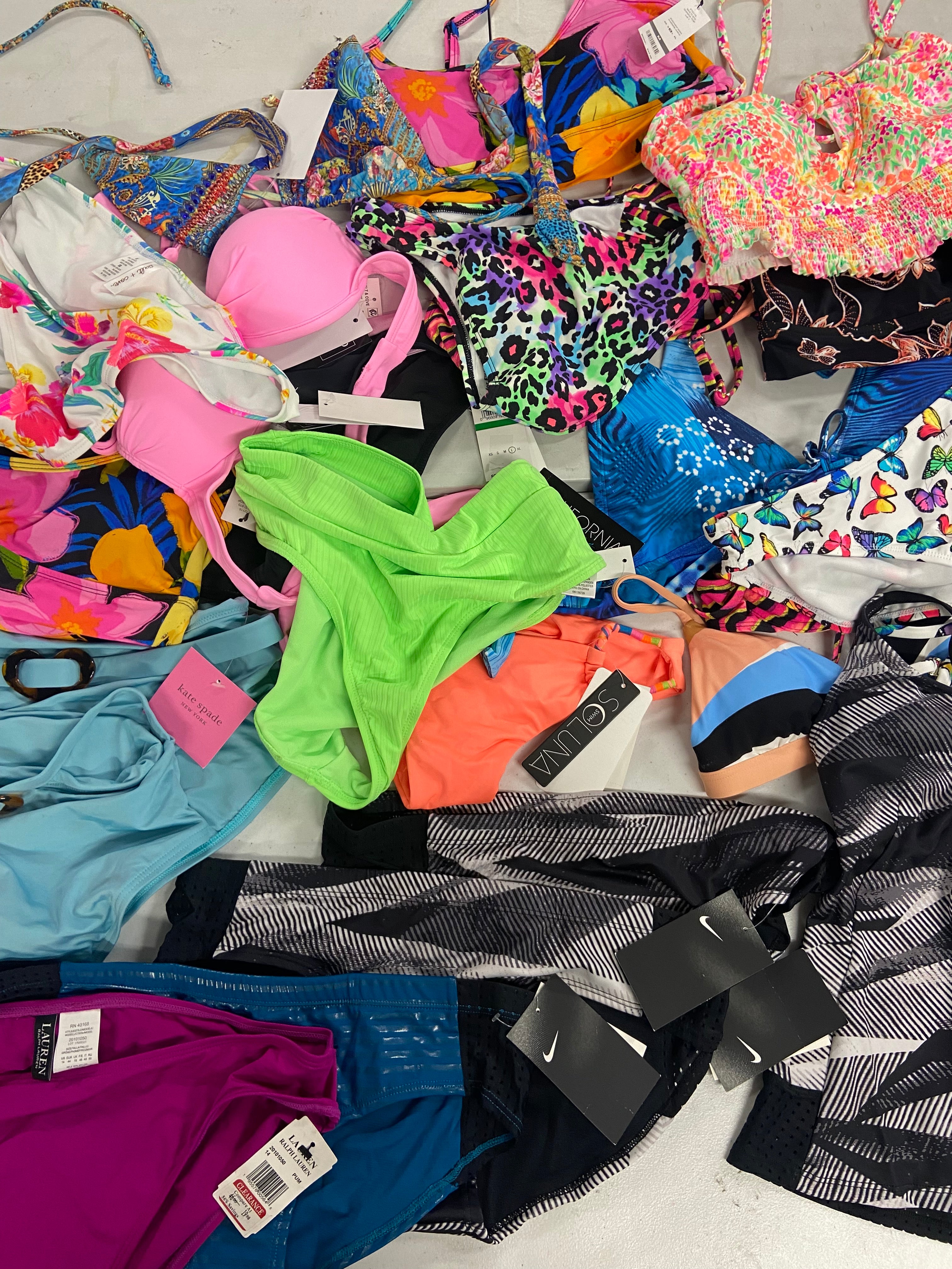 Women's Swimwear Wholesale Lot, LAUREN RALPH LAUREN, NIKE, ROXY, KATE SPADE, LA MODA, SOLUNA and more, 24 items, Shelf Pulls, MSRP $926