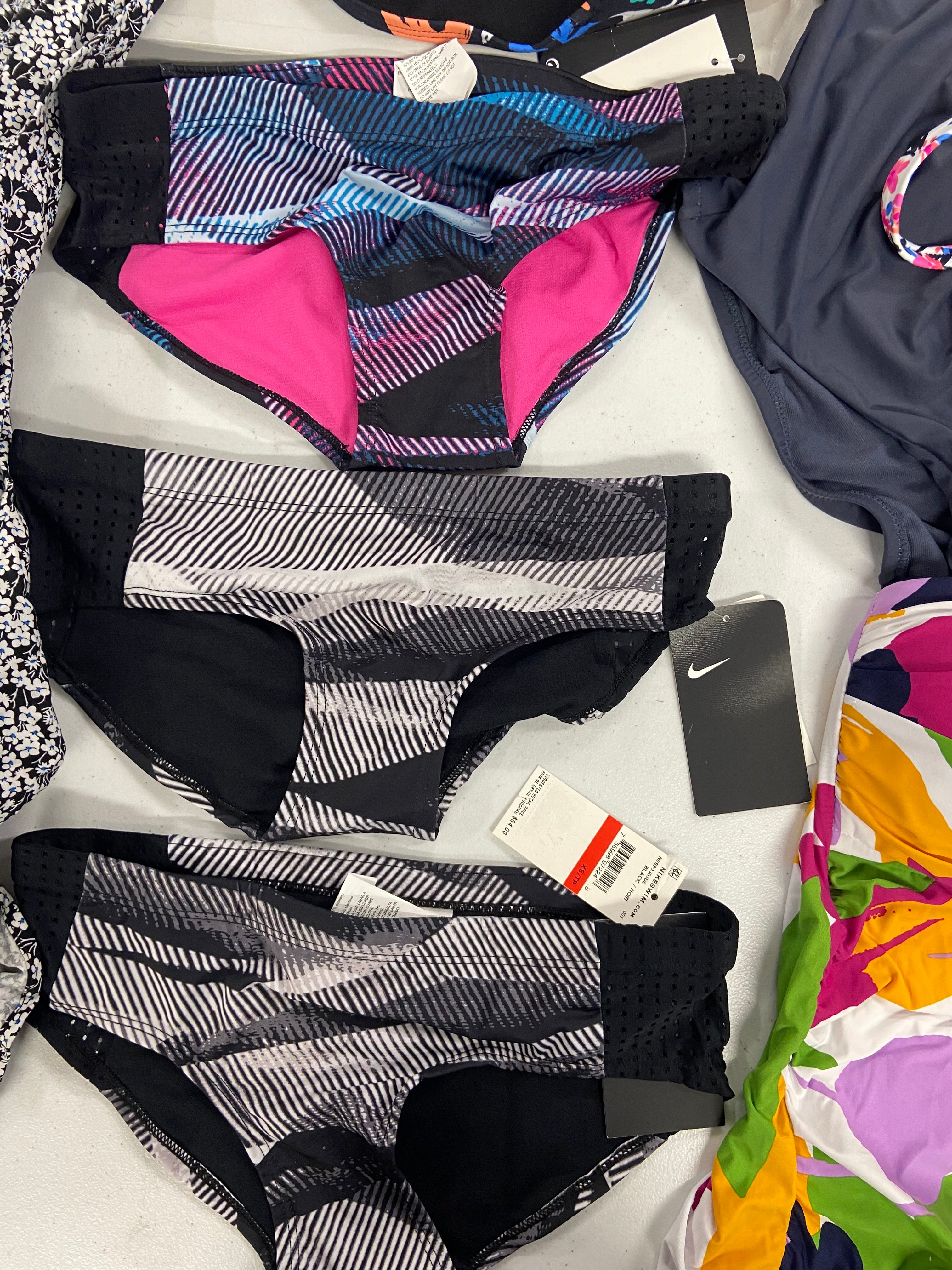 Women's Swimwear Wholesale Lot, NIKE, BAR III, ISLAND ESCAPE, 1 STATE, ANNE COLE, 8 items, Shelf Pulls, MSRP $482