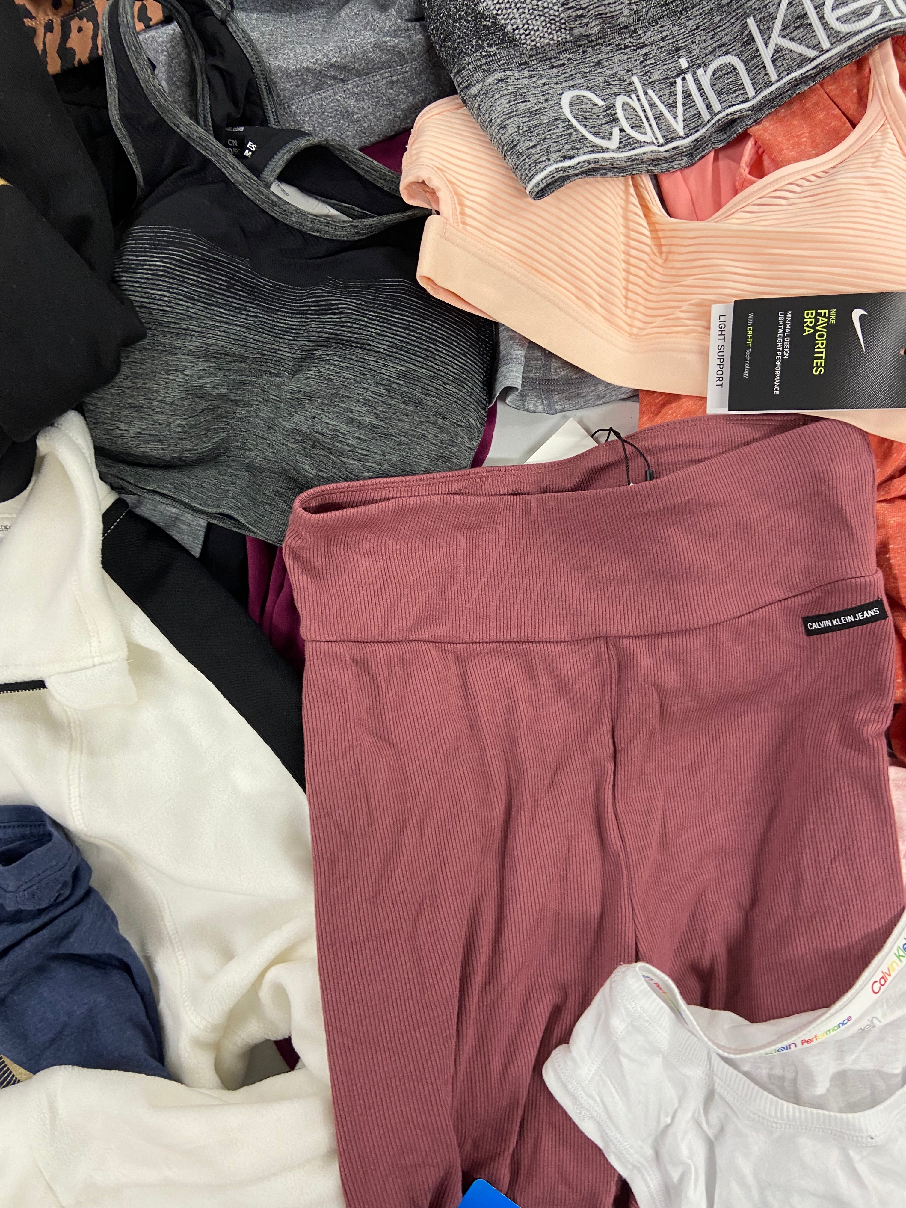 Women's Activewear Clothing Assorted Wholesale Lot, NIKE, CALVIN KLEIN, RONHILL and more, 19 items, Shelf Pulls, MSRP $726
