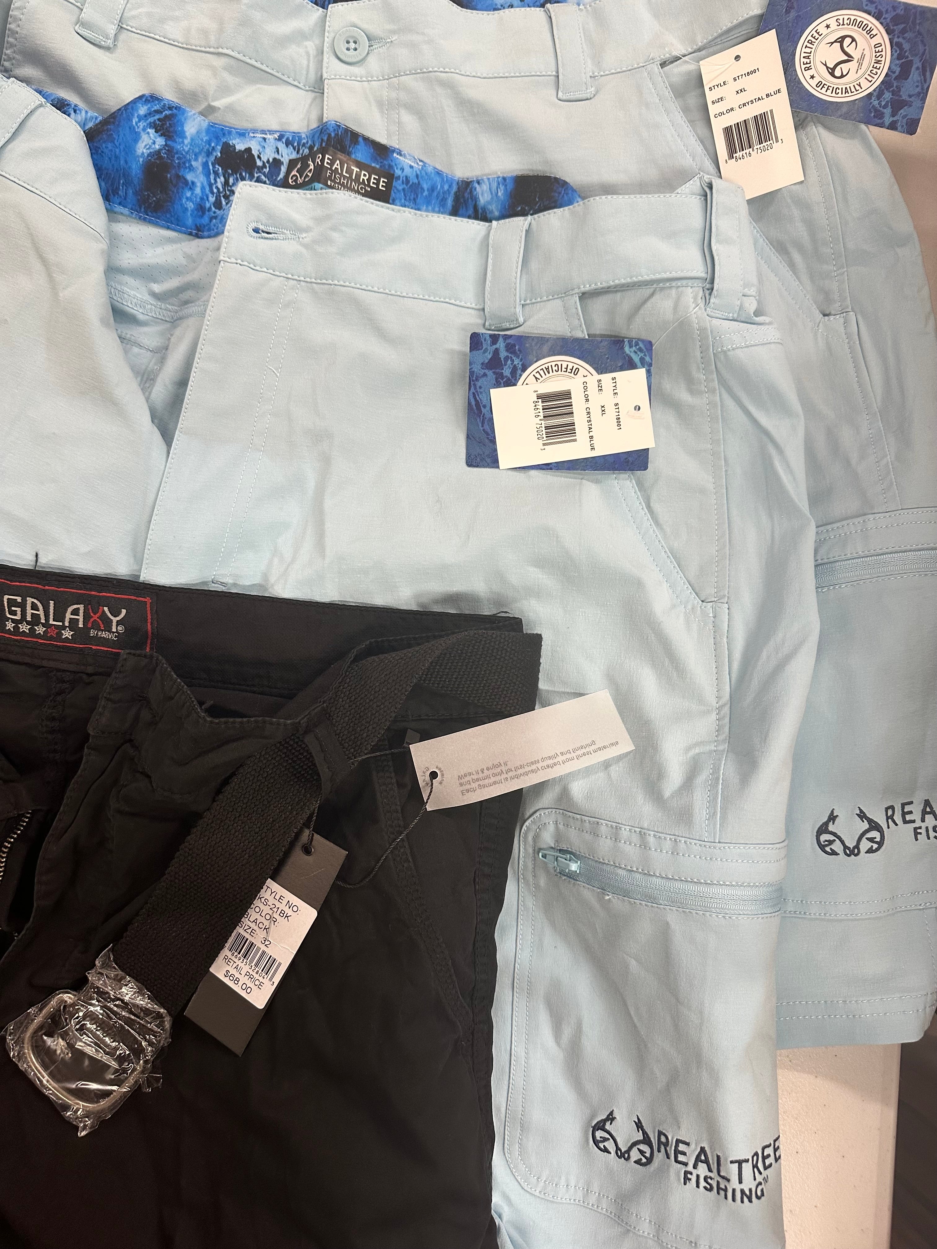Men's Clothing Bottoms Wholesale Lot, J.M. HAGGAR, BASS OUTDOOR, AND NOW THIS, REALTREE FISHING and more, 8 items, Shelf Pulls, MSRP $460
