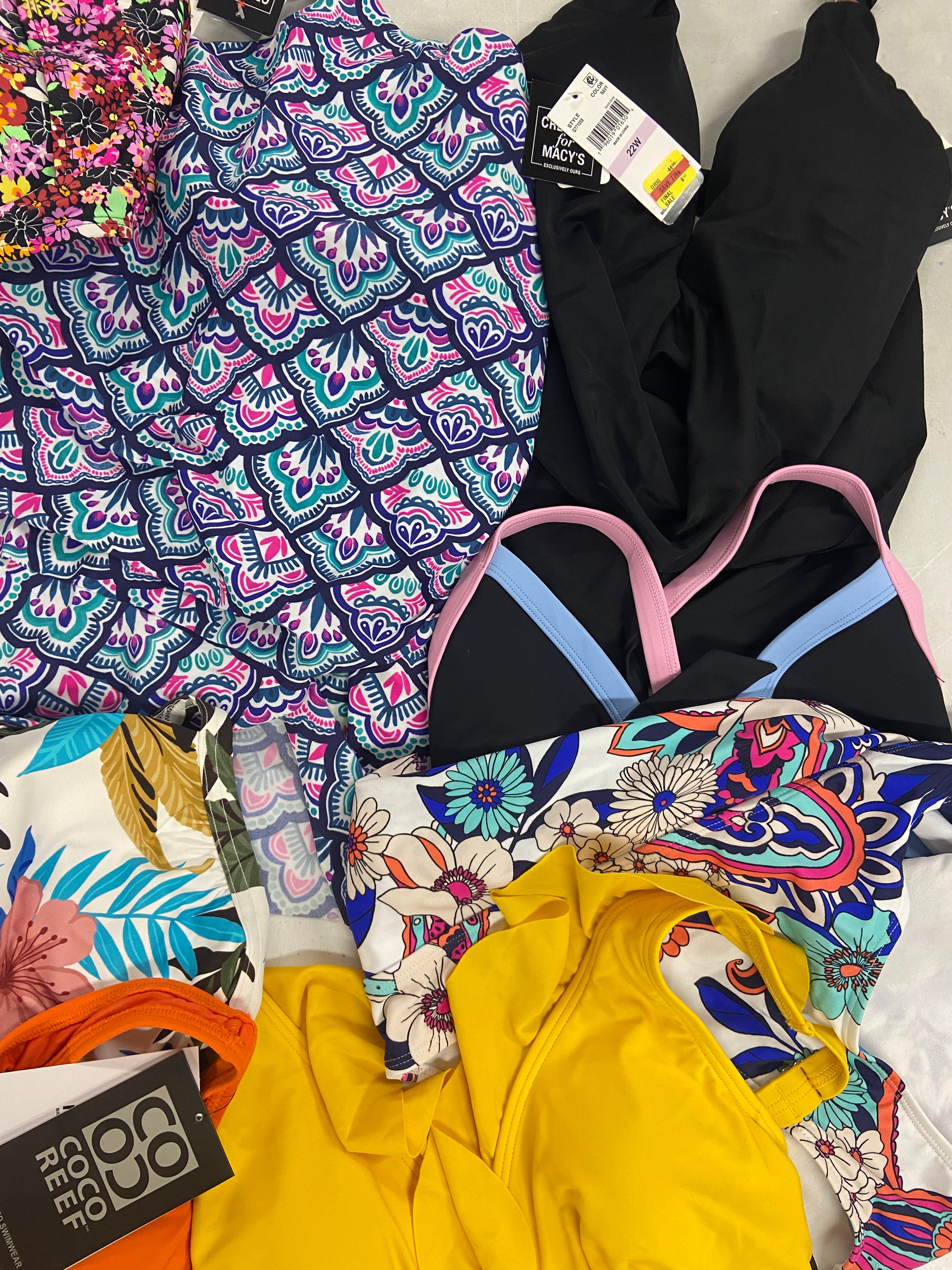 Women's Swimwear Wholesale Lot, DKNY, SWIM SOLUTIONS, CARMEN MARC VALVO, COCO REEF, DOTTI and more, 10 items, Shelf Pulls, MSRP $559