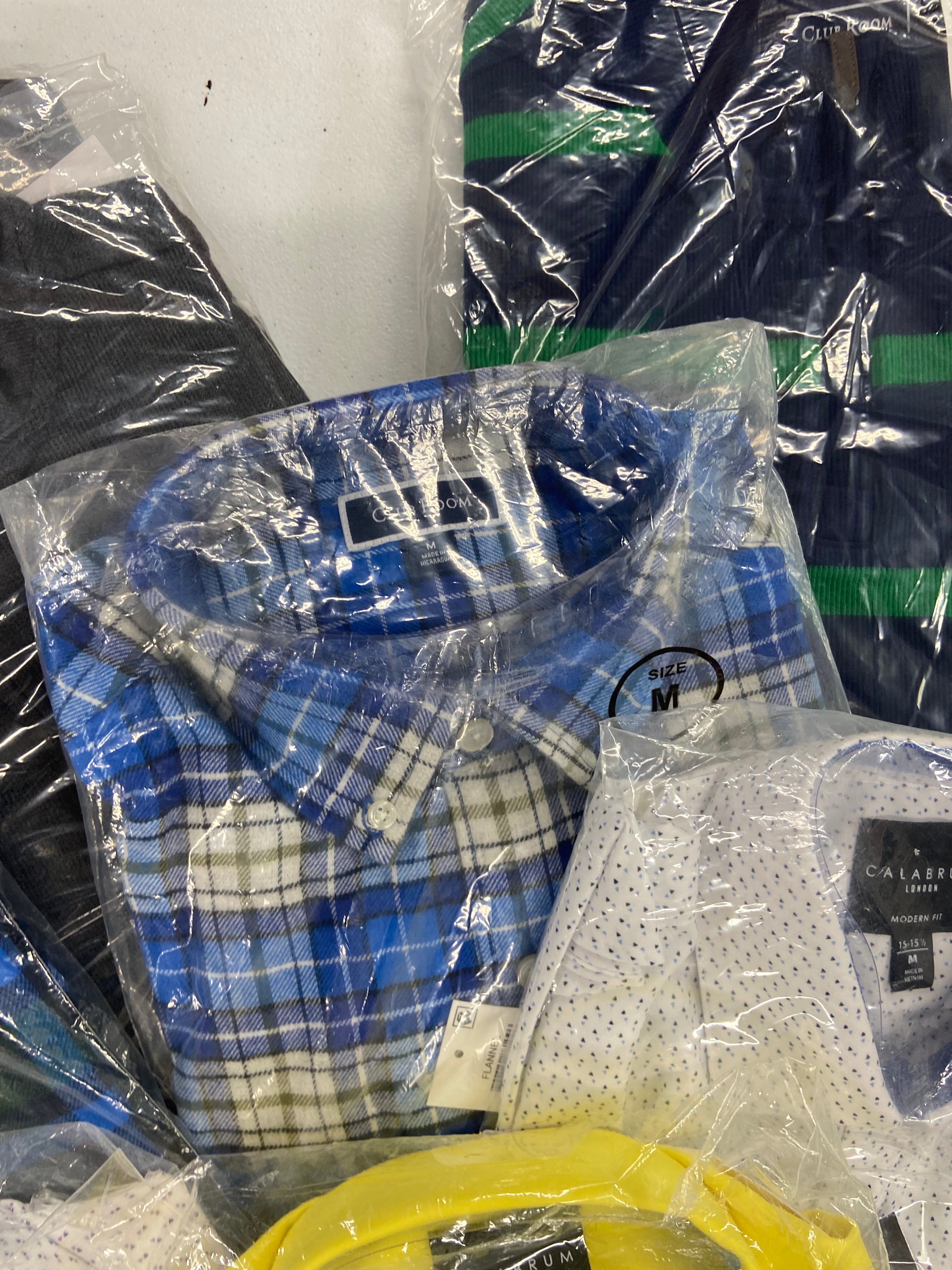 Men's Clothing Sweaters, Button-down Shirts & Others Wholesale Lot, CALVIN KLEIN, PENDLETON, CALABRUM, CLUB ROOM, and more, 15 items, Shelf Pulls, MSRP $859