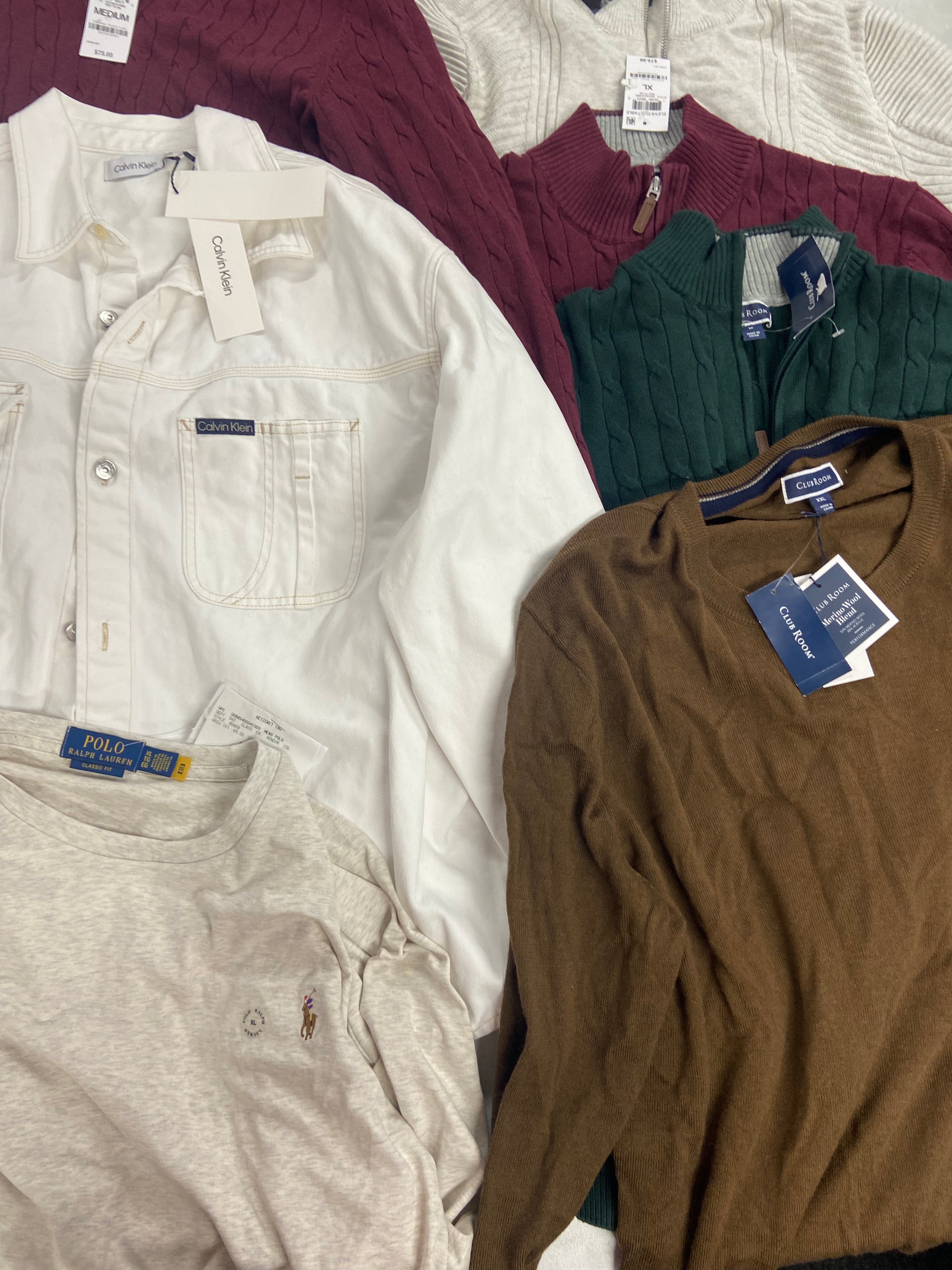 Men's Clothing ASSORTED Wholesale Lot, POLO RALPH LAUREN, CALVIN KLEIN, CLUB ROOM and more, 7 items, Shelf Pulls, MSRP $524