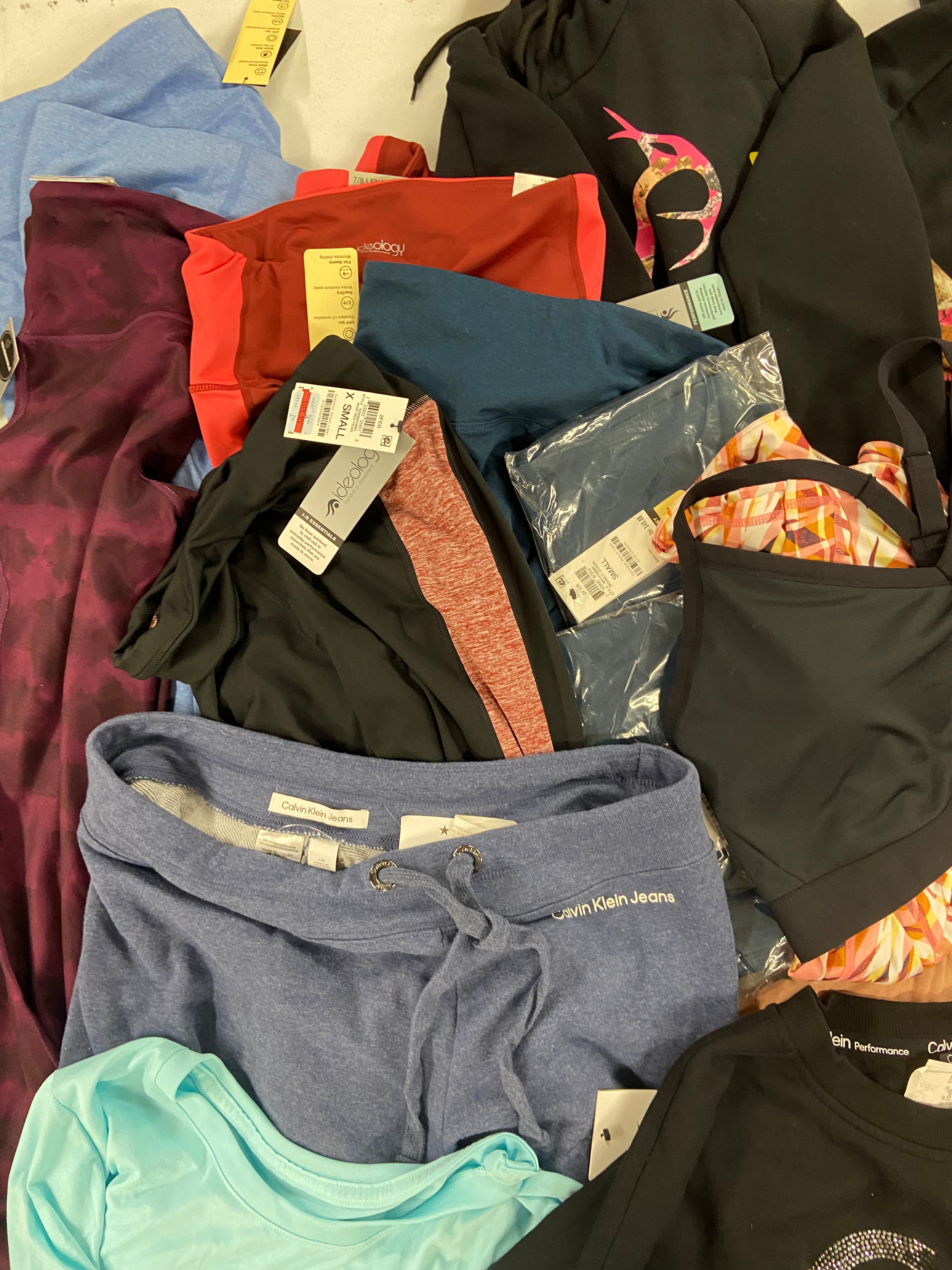 Women's Clothing Activewear Wholesale Lot, ADIDAS, CALVIN KLEIN, NIKE, IDEOLOGY and more, 21 items, Shelf Pulls, MSRP $715