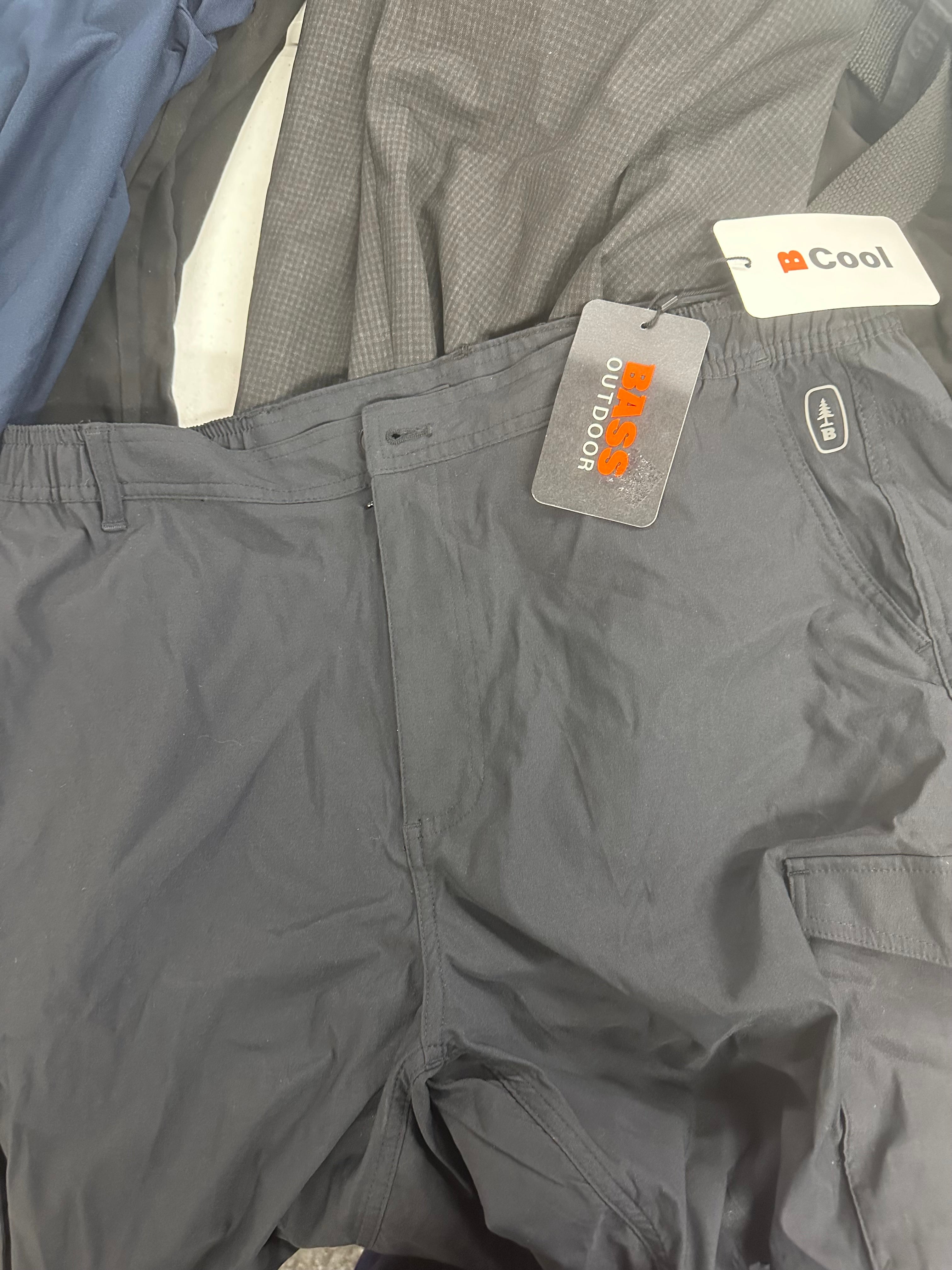 Men's Clothing Bottoms Wholesale Lot, J.M. HAGGAR, BASS OUTDOOR, AND NOW THIS, REALTREE FISHING and more, 8 items, Shelf Pulls, MSRP $460