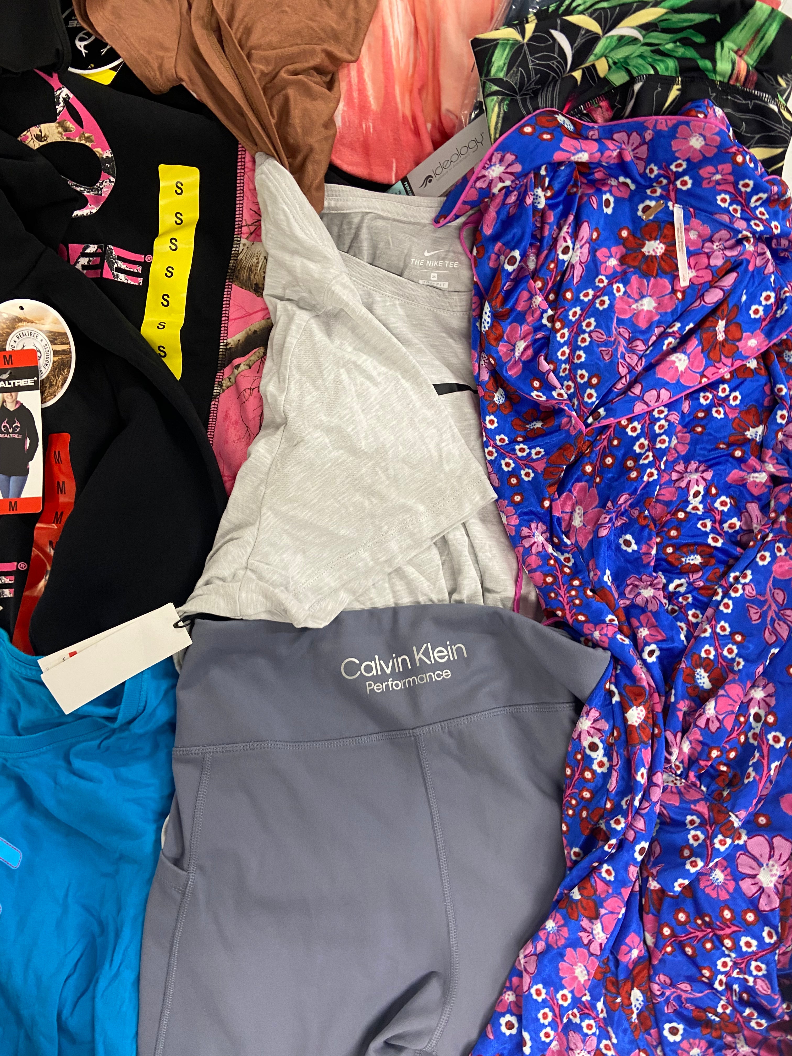 Women's Clothing Assorted Wholesale Lot, CALVIN KLEIN, CALVIN KLEIN, NIKE, CHARTER CLUB, REALTREE and more,  20 items, Shelf Pulls, MSRP $859