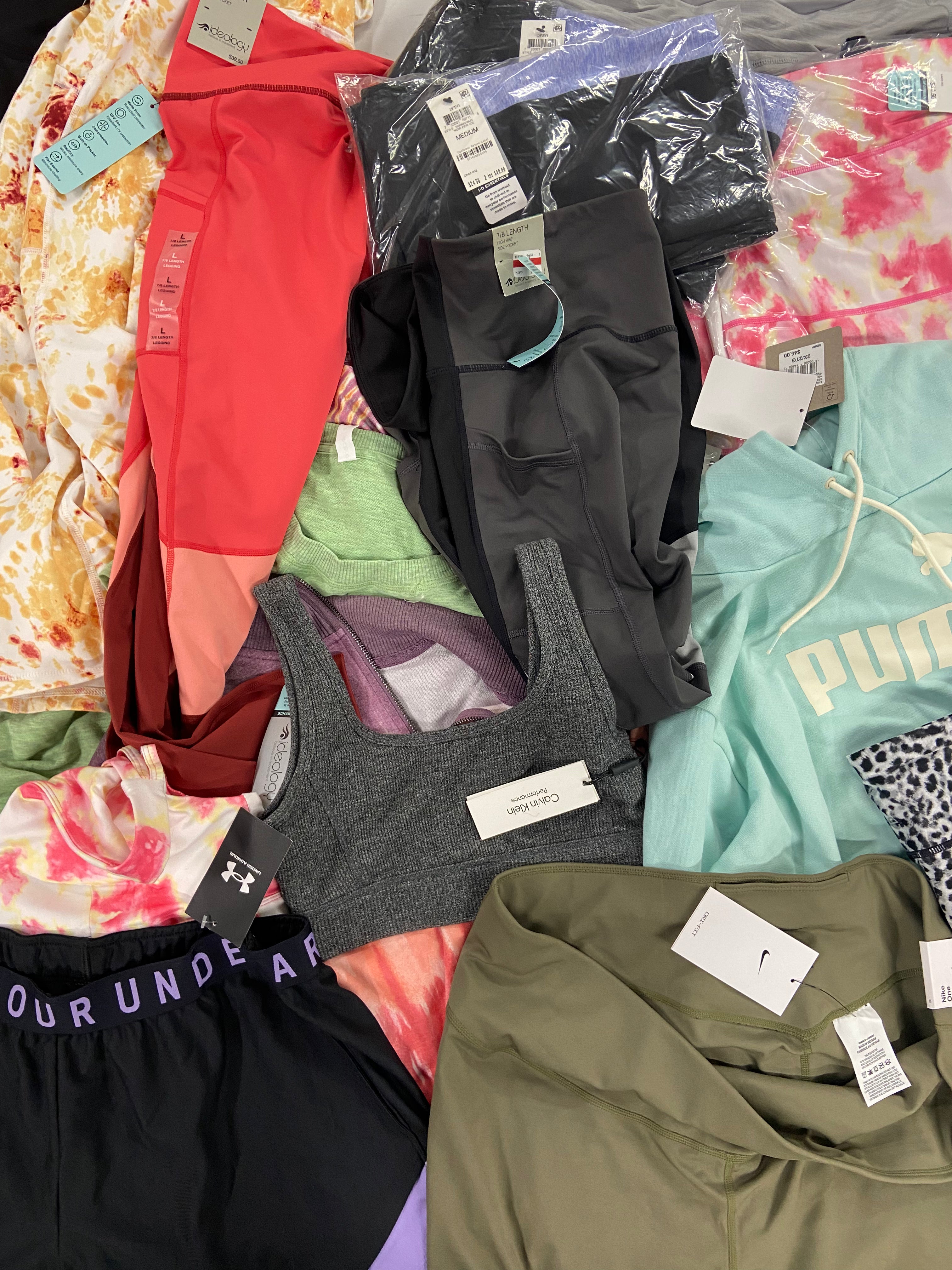 Women's Clothing Activewear Wholesale Lot, PUMA, UNDER ARMOUR, ADIDAS, NIKE, CALVIN KLEIN, 27 items, Shelf Pulls, MSRP $826