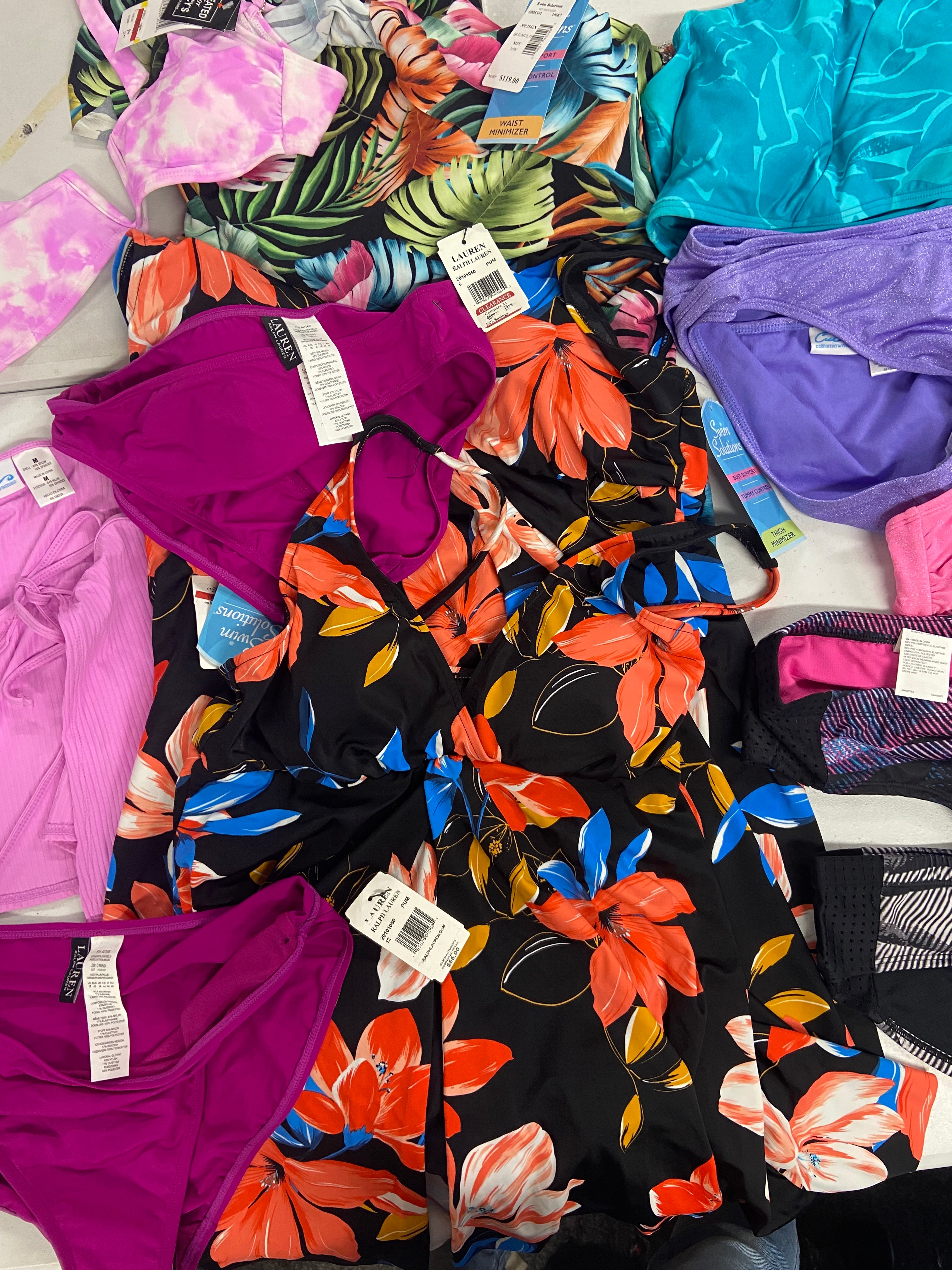 Women's Swimwear Wholesale Lot, NIKE, RALPH LAUREN, SWIM SOLUTIONS, SALT + COVE and more, 13 items, Shelf Pulls, MSRP $685
