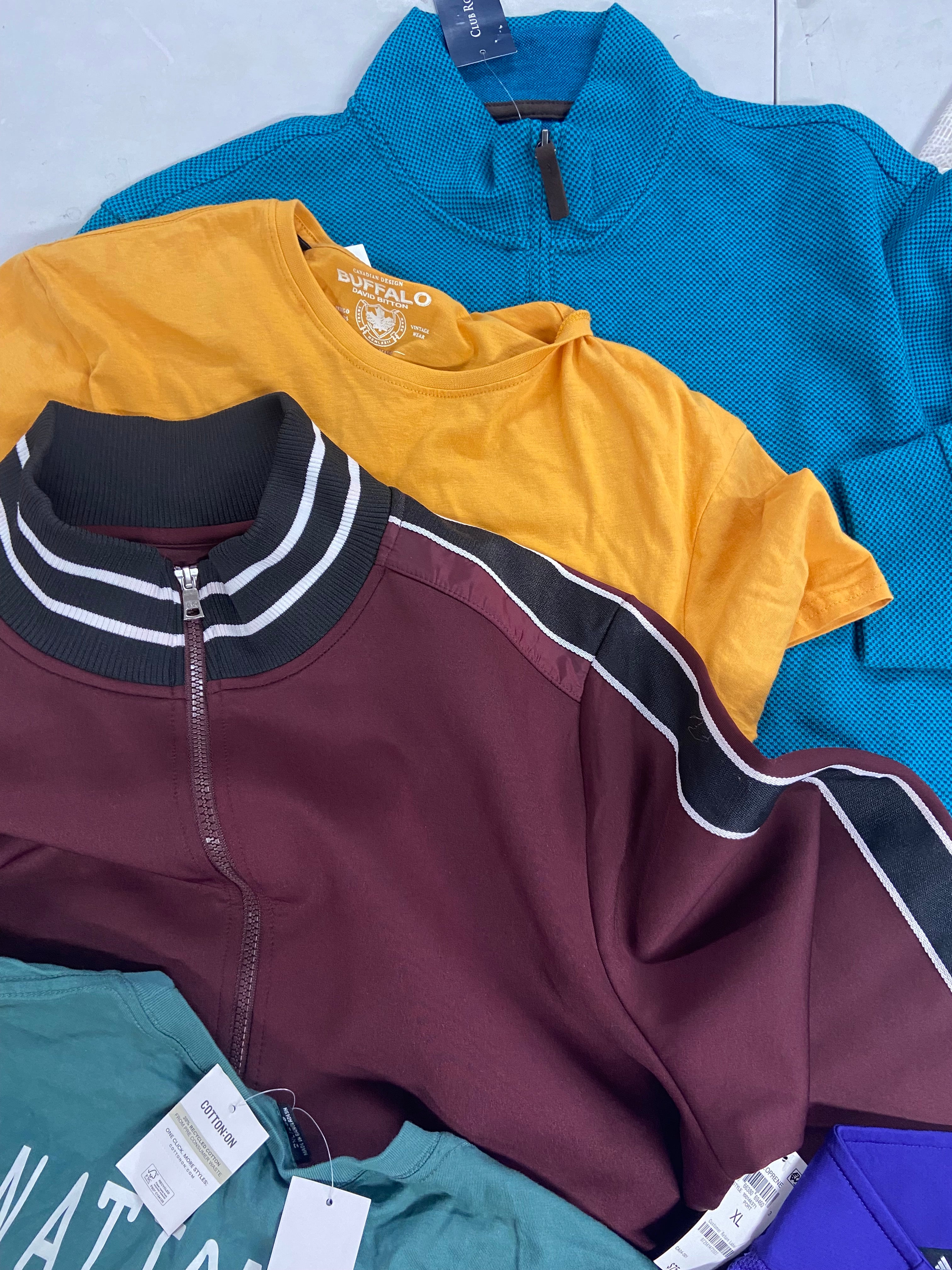 Men's Clothing Tops Wholesale Lot, ADIDAS, COLUMBIA, COTTON ON USA, BASS OUTDOOR, ALFANI and more, 14 items, Shelf Pulls, MSRP $599