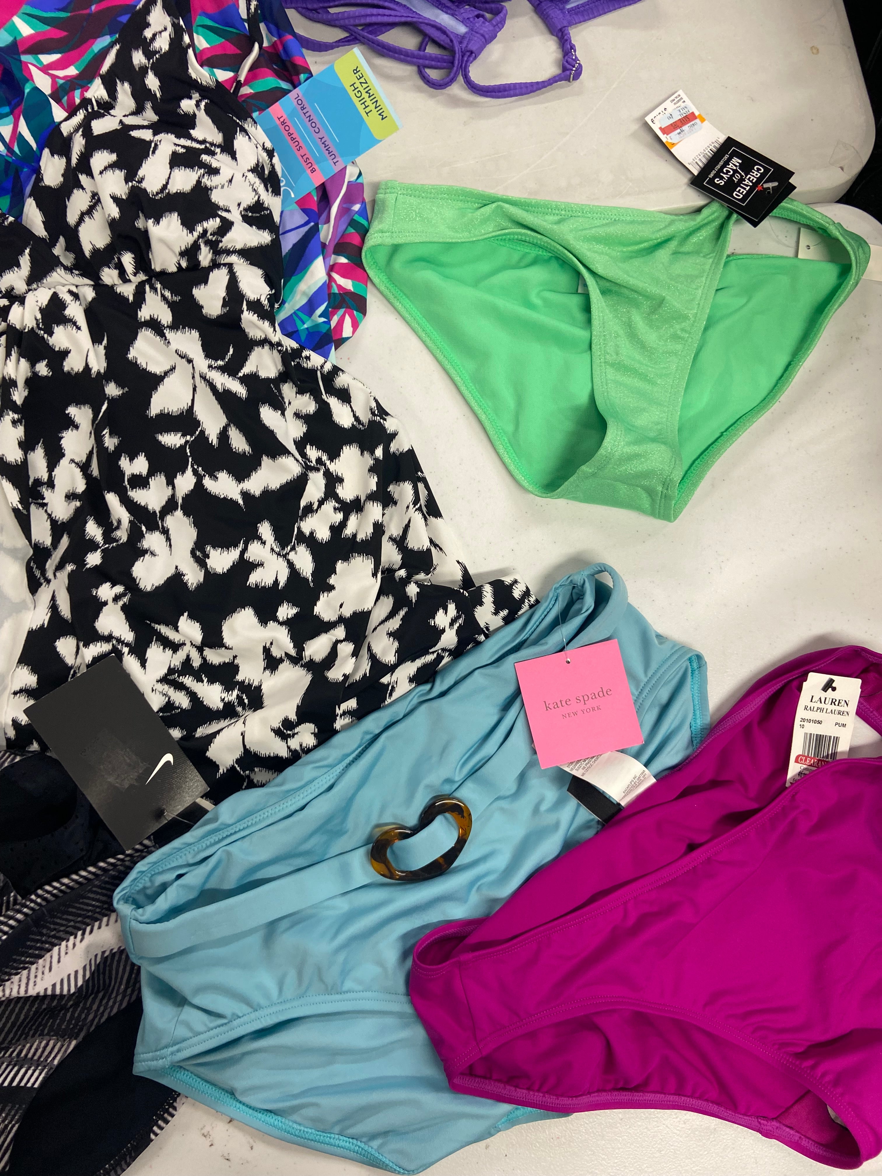 Women's Swimwear Wholesale Lot, LAUREN RALPH LAUREN, KATE SPADE, NIKE, SWIM SOLUTIONS, CARMEN MARC VALVO and more 15 items, Shelf Pulls, MSRP $737