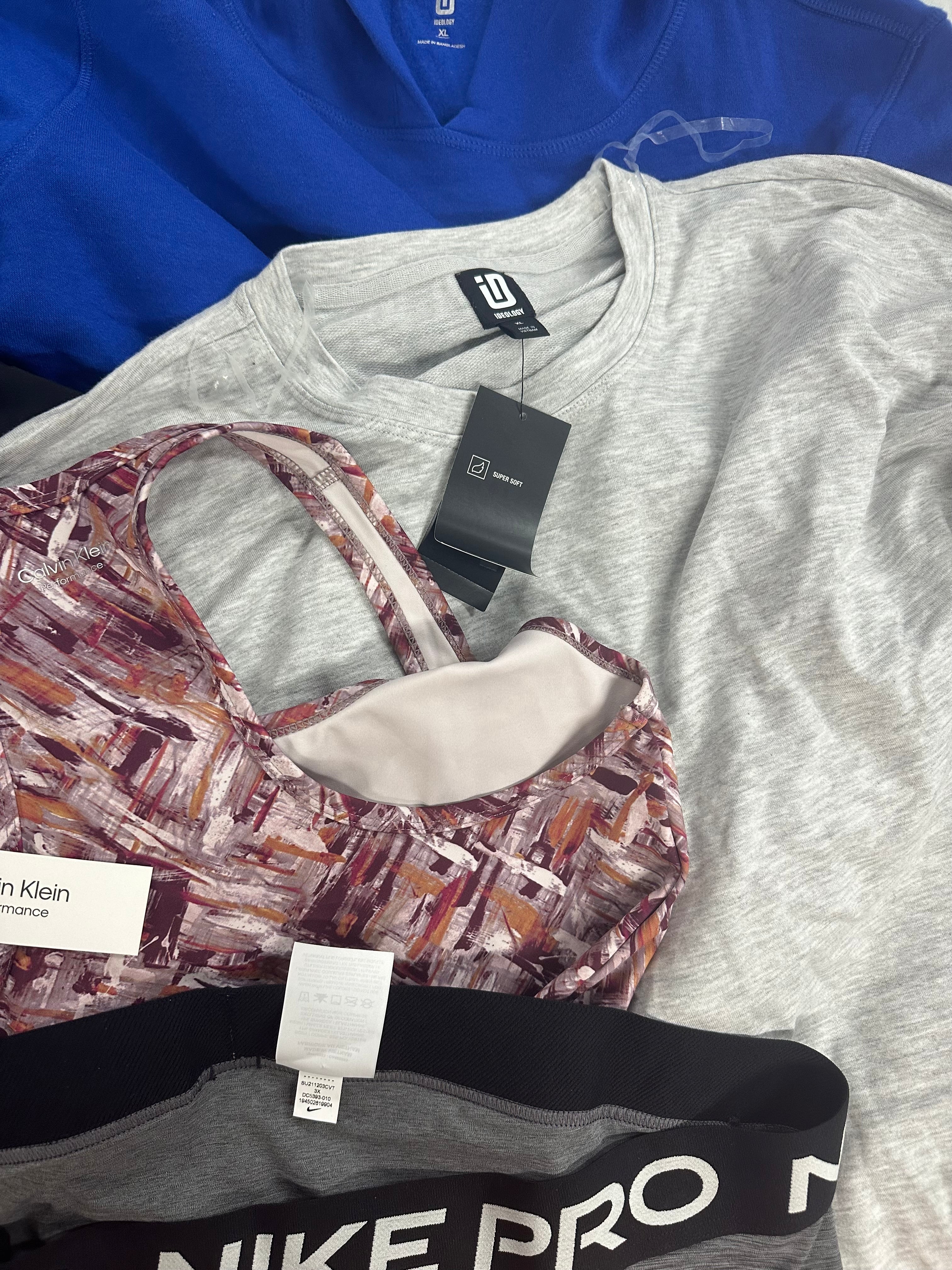 Women's Clothing Activewear Wholesale Lot, CALVIN KLEIN, COLUMBIA, NIKE, AMERICAN APPAREL and more, 11 items, Shelf Pulls, MSRP $432