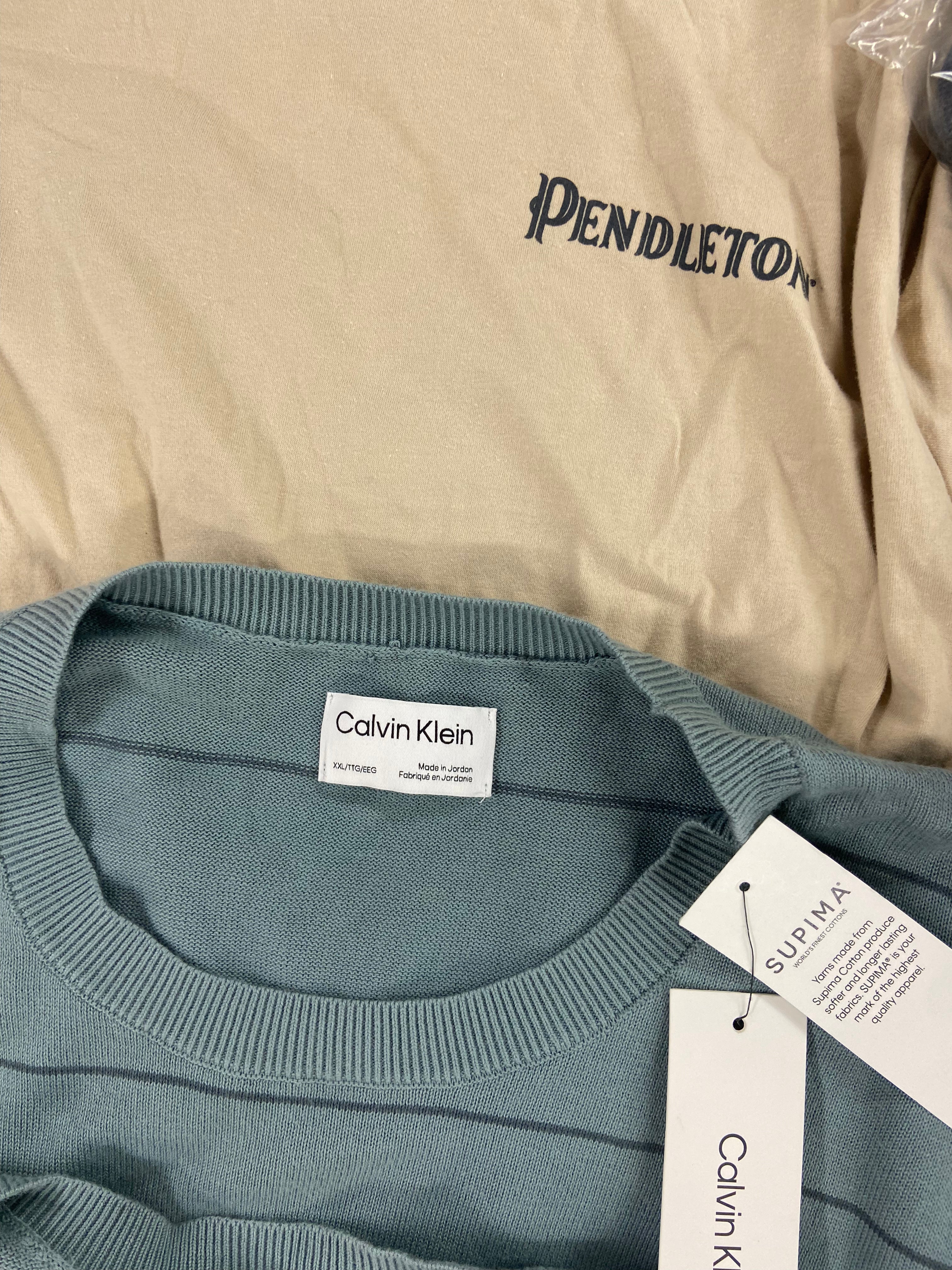 Men's Clothing Sweaters, Button-down Shirts & Others Wholesale Lot, CALVIN KLEIN, PENDLETON, CALABRUM, CLUB ROOM, and more, 15 items, Shelf Pulls, MSRP $859