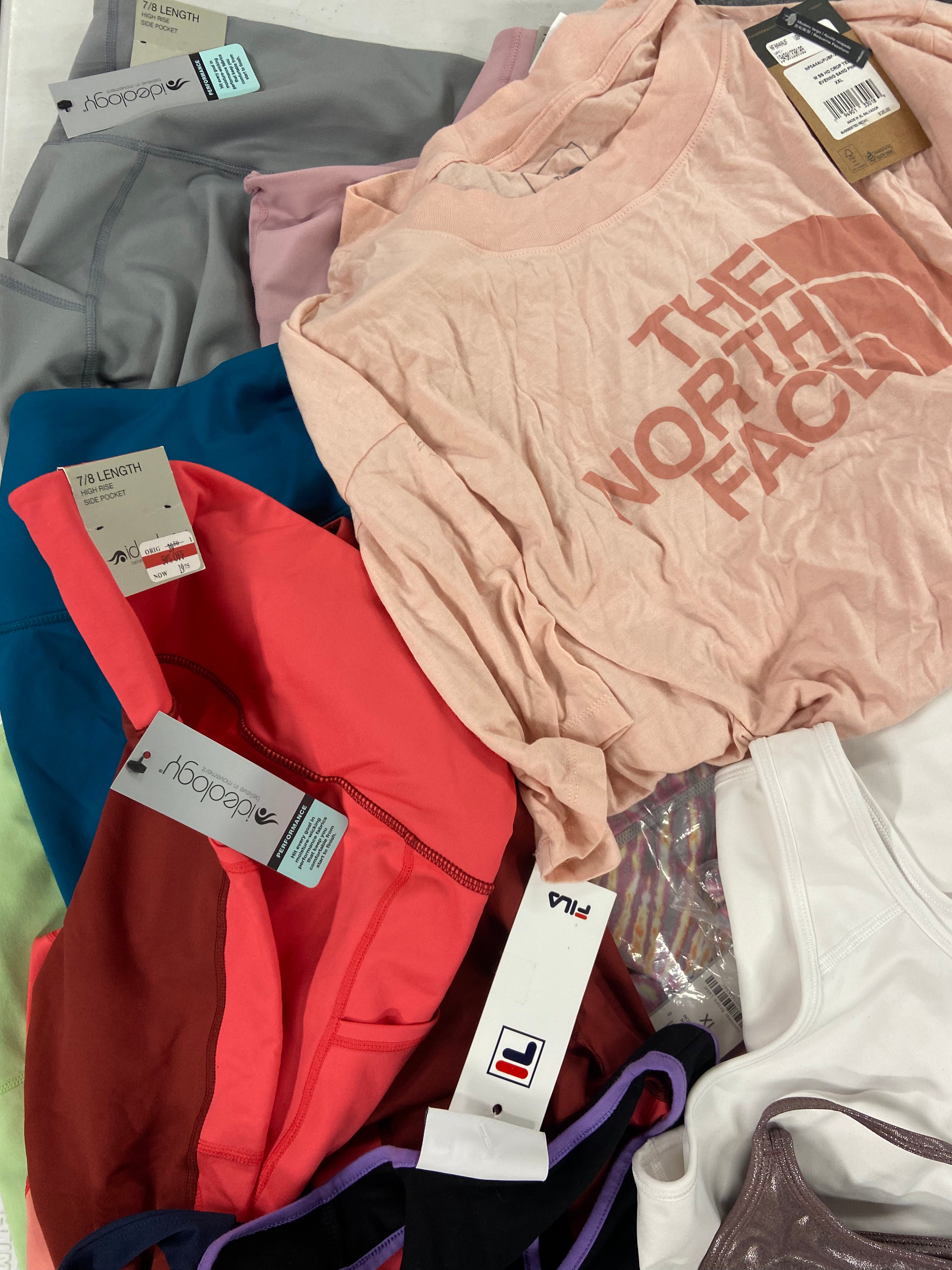 Women's Clothing Activewear Wholesale Lot, NIKE, THE NORTH FACE, ADIDAS, CALVIN KLEIN, FILA and more, 24 items, Shelf Pulls, MSRP $761