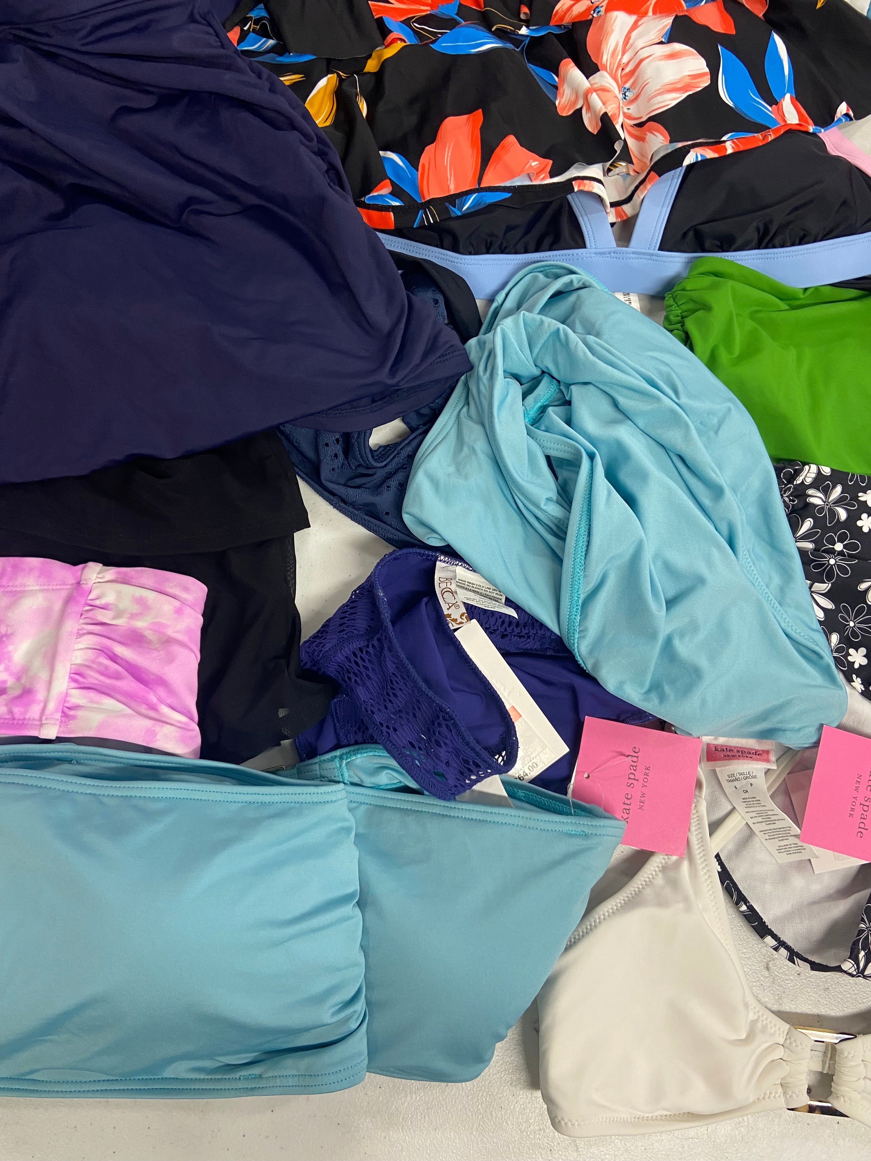 Women's Swimwear Wholesale Lot, KATE SPADE, ROXY, COCO REEF, BECCA, AQUA, SWIM SOLUTIONS and more, 17 items, Shelf Pulls, MSRP $793
