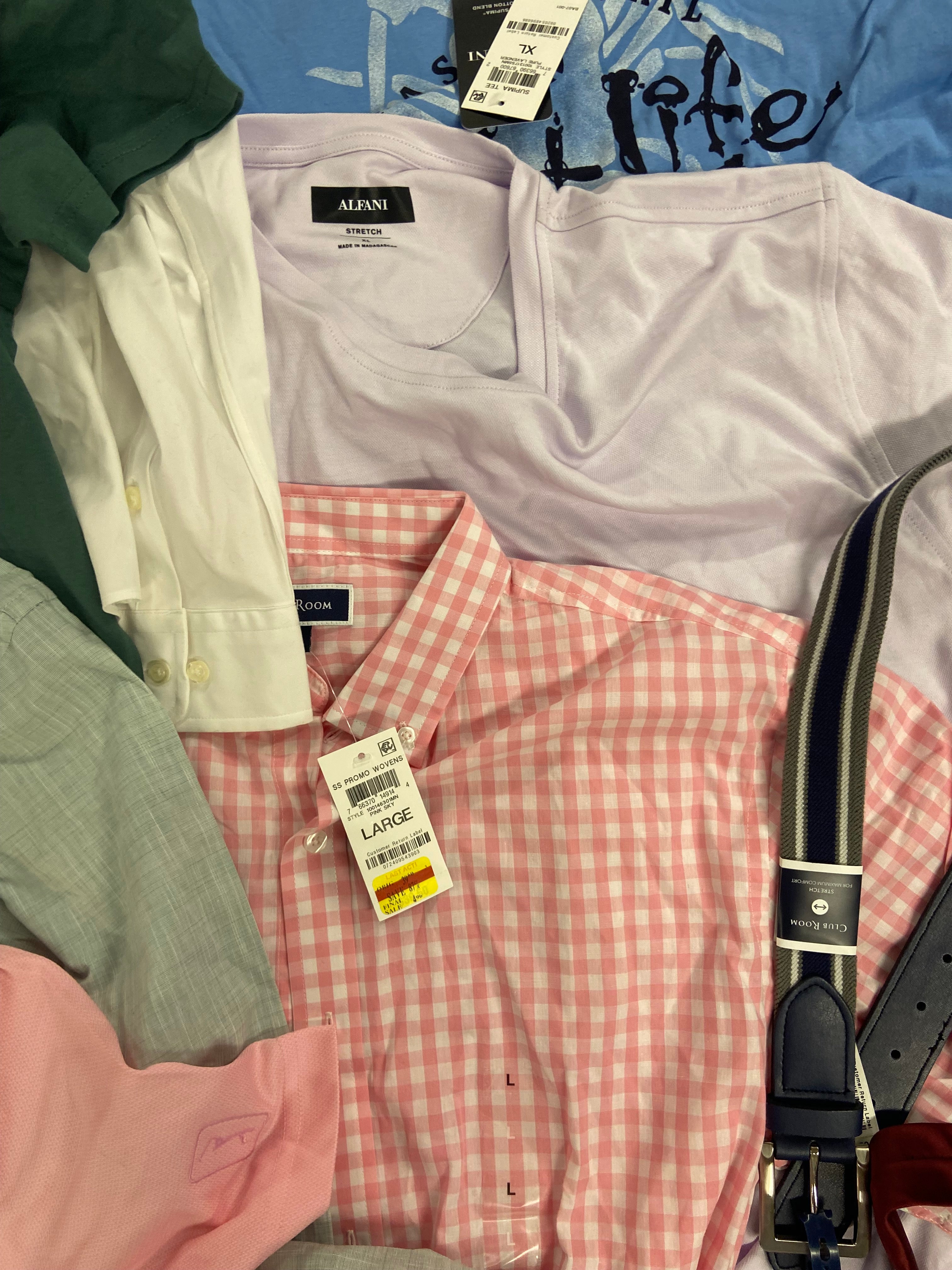 Men's Clothing Tops Wholesale Lot, ADIDAS, PGA TOUR, SALT LIFE, CLUB ROOM and more, 12 items, Shelf Pulls, MSRP $575