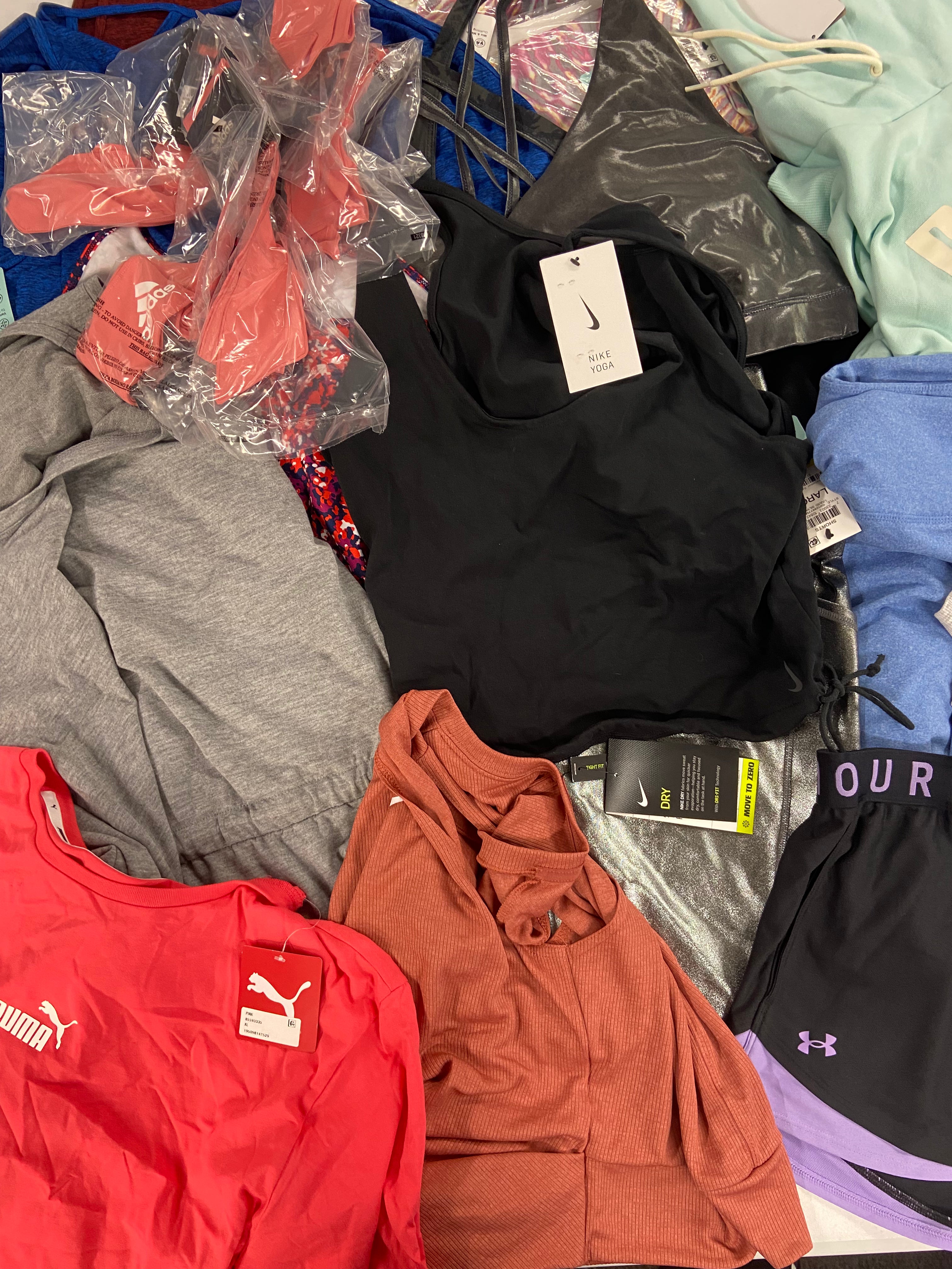 Women's Clothing Activewear Wholesale Lot, UNDER ARMOUR, NIKE, PUMA, ADIDAS and more,  22 items, Shelf Pulls, MSRP $639