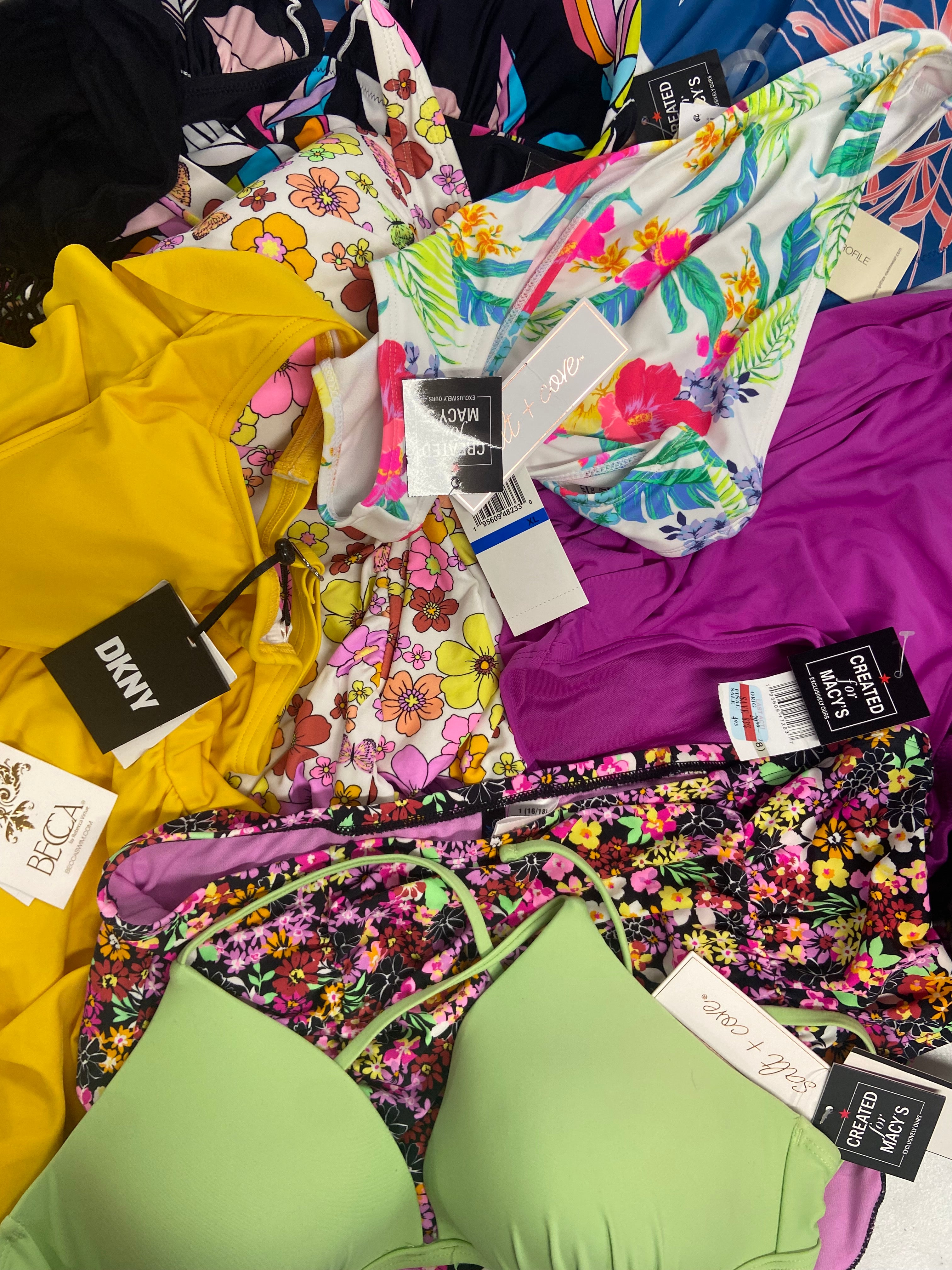 Women's Swimwear Wholesale Lot, BECCA, DKNY, ROD BEATTIE BLEU, RAISINS PLUS, RAVIYA and more, 17 items, Shelf Pulls, MSRP $813