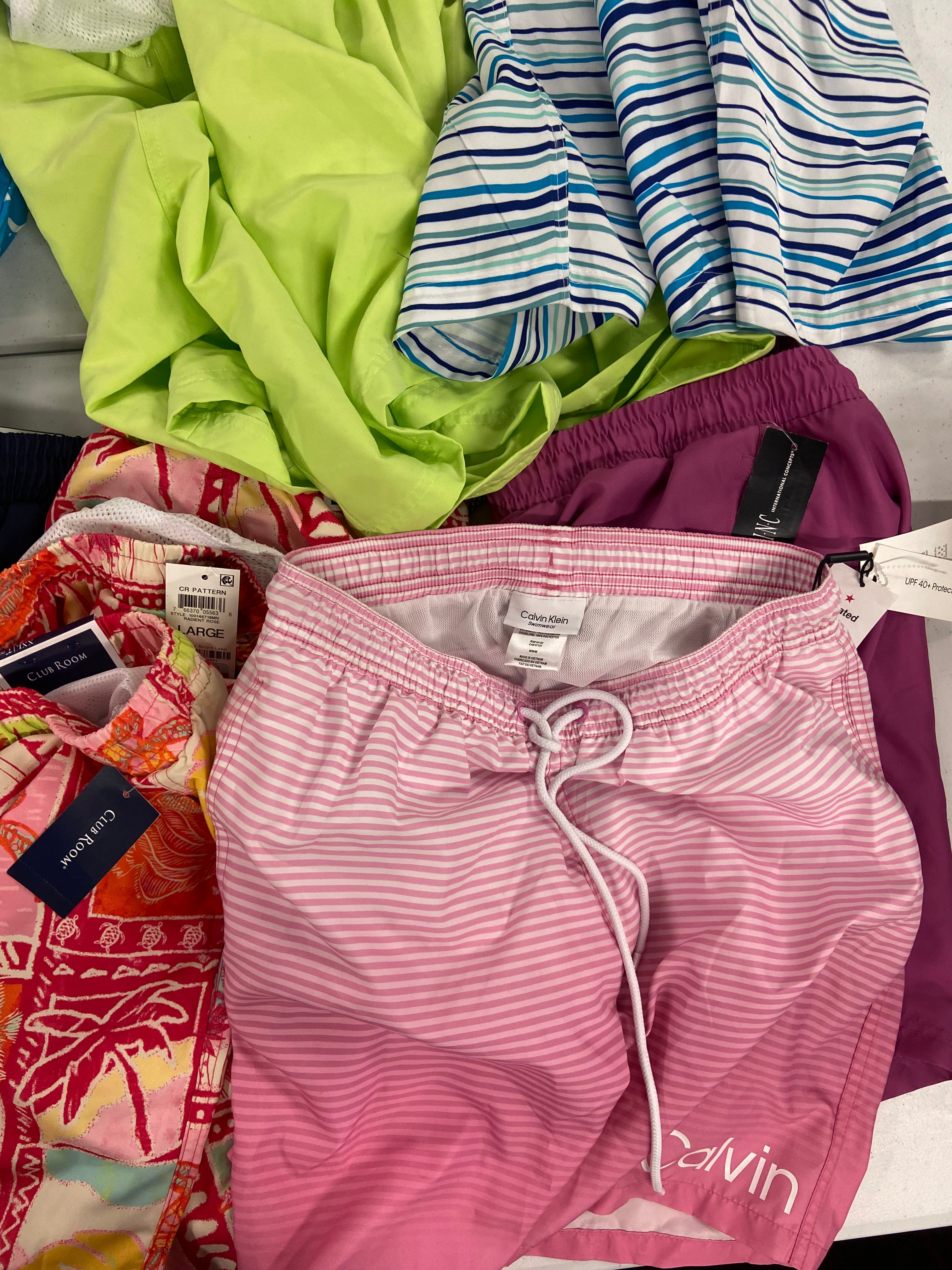 Men's Swimwear Wholesale Lot, CALVIN KLEIN, INC, CLUB ROOM, 15 items, Shelf Pulls, MSRP $689