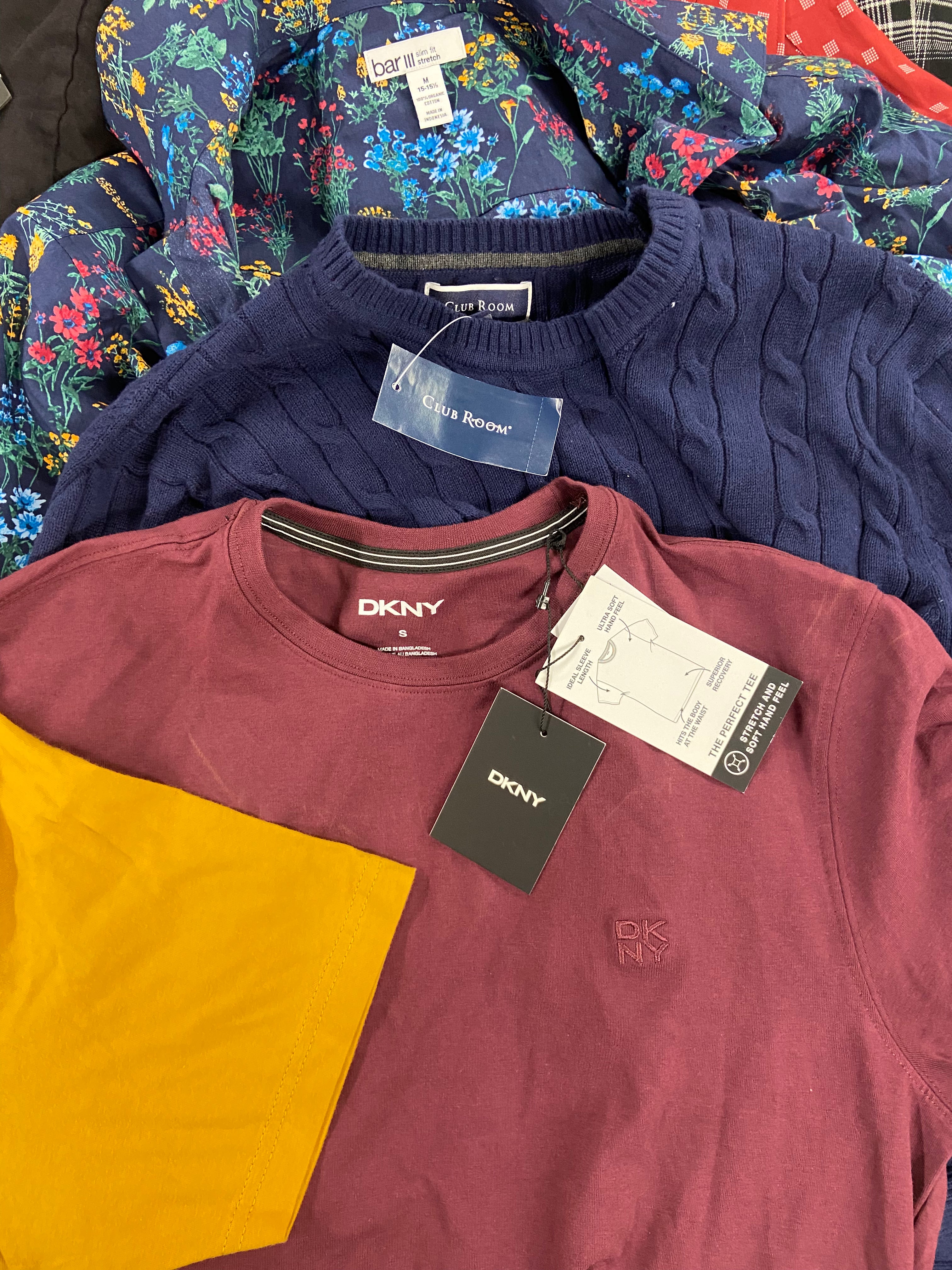Men's Clothing Tops & Others Wholesale Lot, DKNY, REEF, PENDLETON, CLUB ROOM, HEROES, GALAXY and more, 14 items, Shelf Pulls, MSRP $686