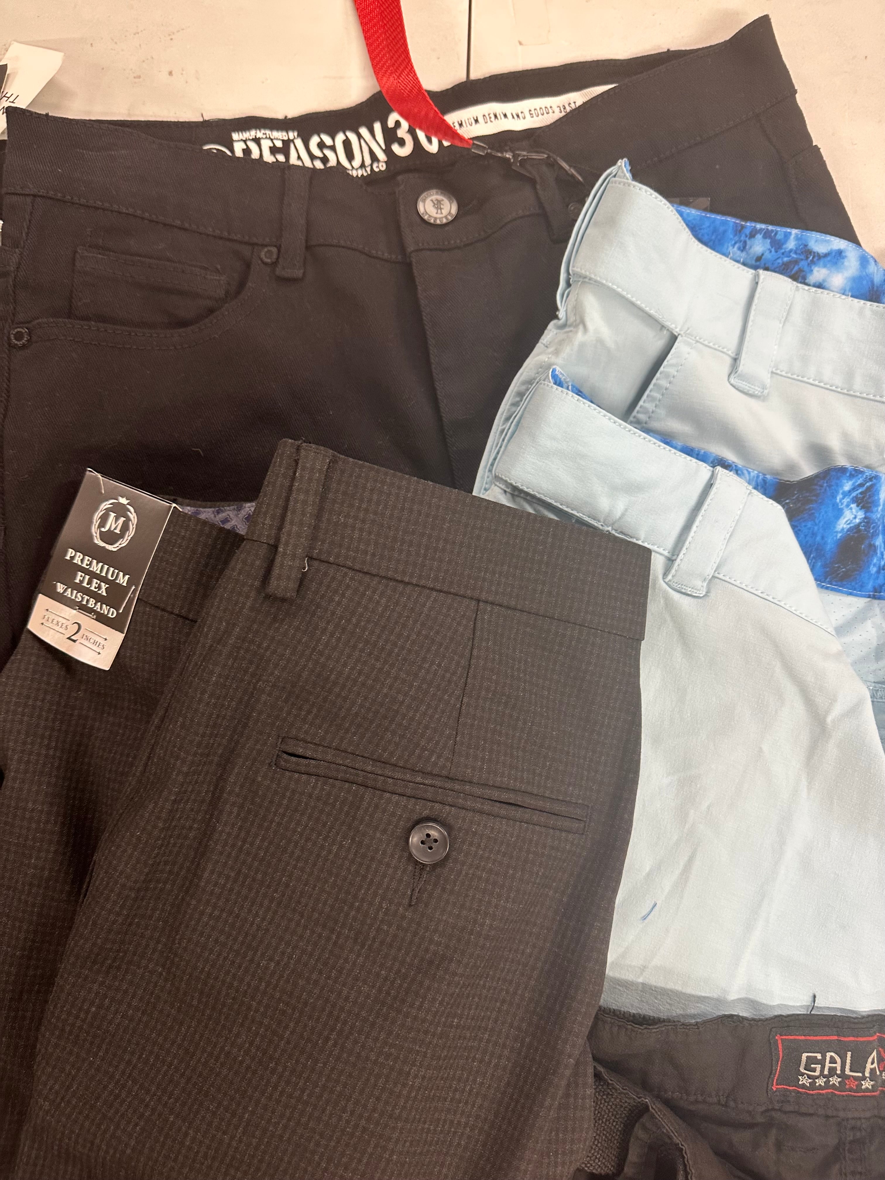 Men's Clothing Bottoms Wholesale Lot, J.M. HAGGAR, BASS OUTDOOR, AND NOW THIS, REALTREE FISHING and more, 8 items, Shelf Pulls, MSRP $460