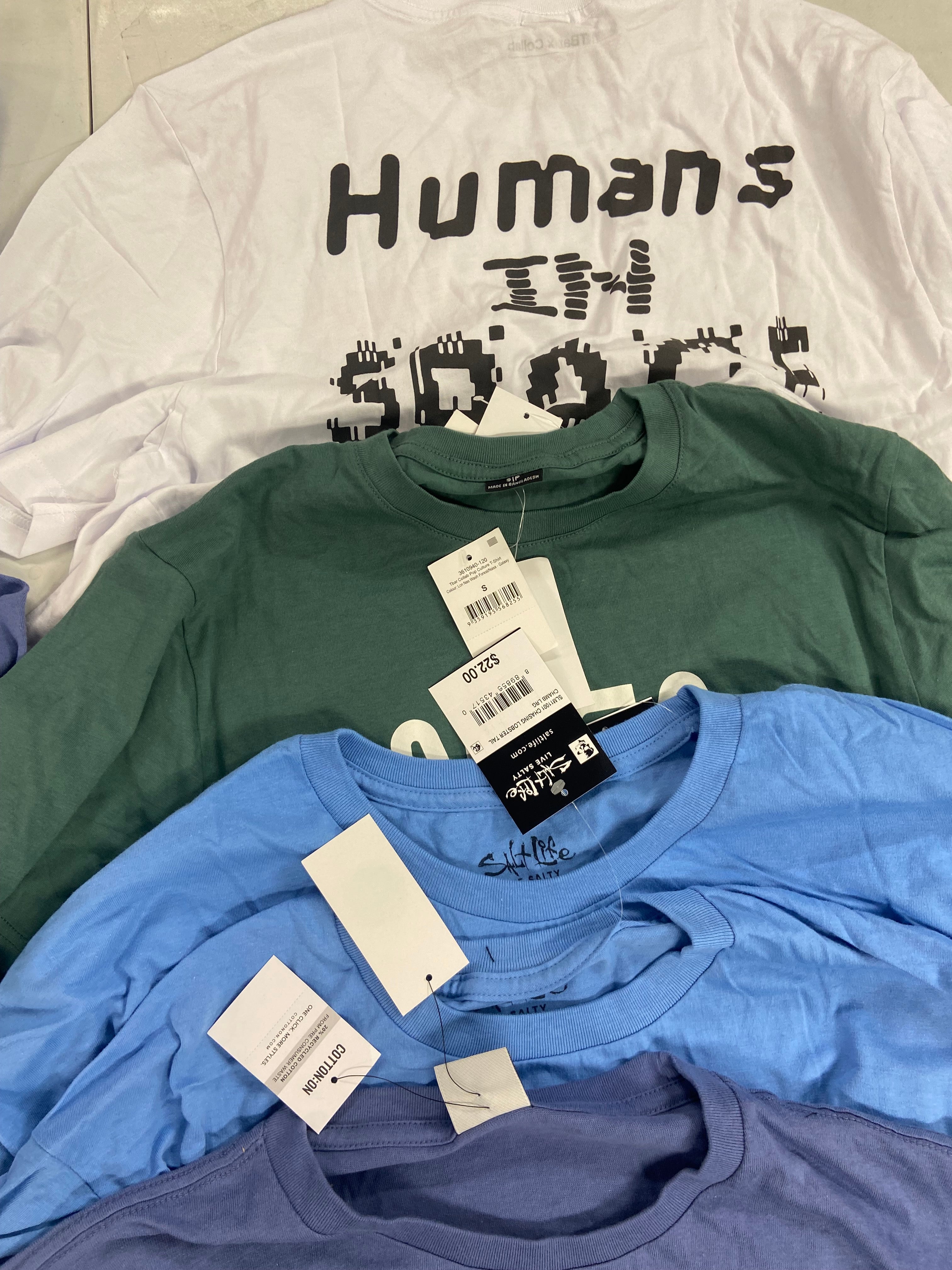 Men's Clothing T-Shirts Wholesale Lot, COLUMBIA, ADIDAS, COTTON ON, SALT LIFE, 14 items, Shelf Pulls, MSRP $413