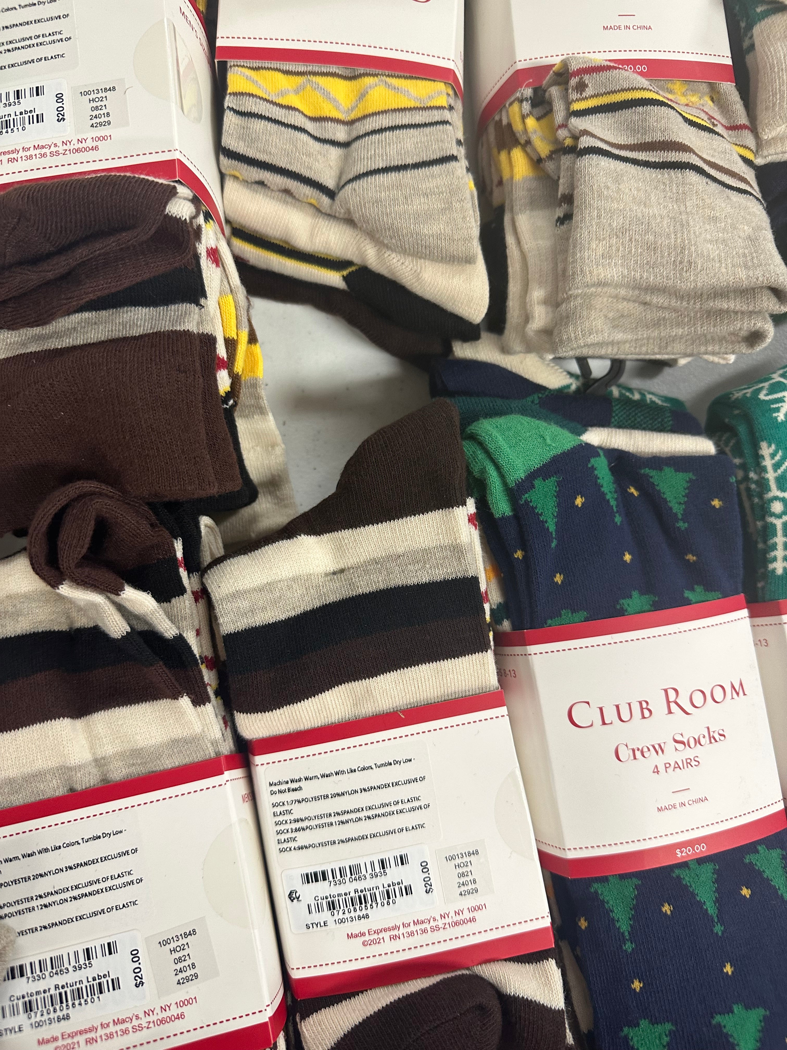 Men's Socks Wholesale Lot, CLUB ROOM 21 items, Shelf Pulls, MSRP $420