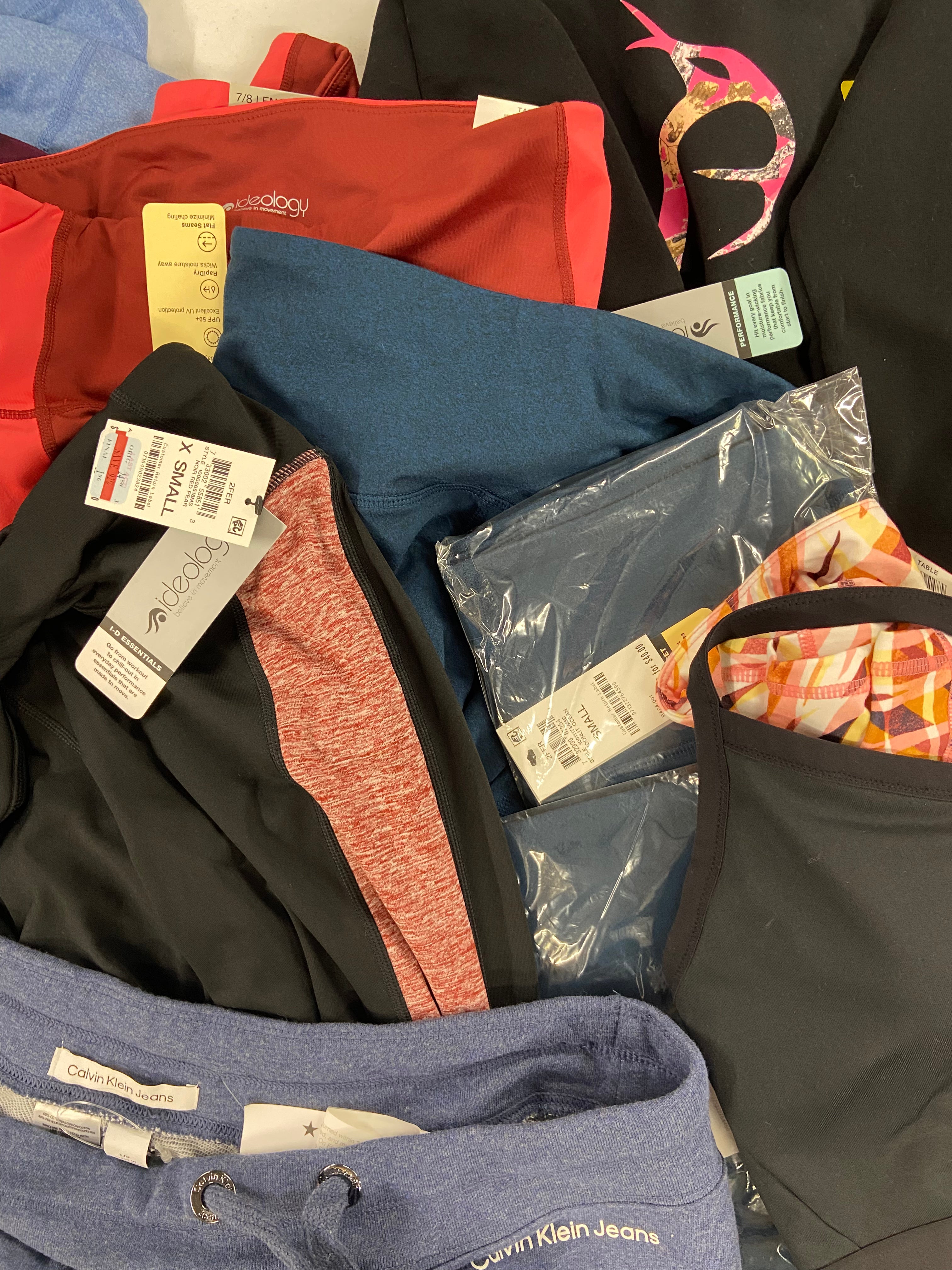 Women's Clothing Activewear Wholesale Lot, ADIDAS, CALVIN KLEIN, NIKE, IDEOLOGY and more, 21 items, Shelf Pulls, MSRP $715