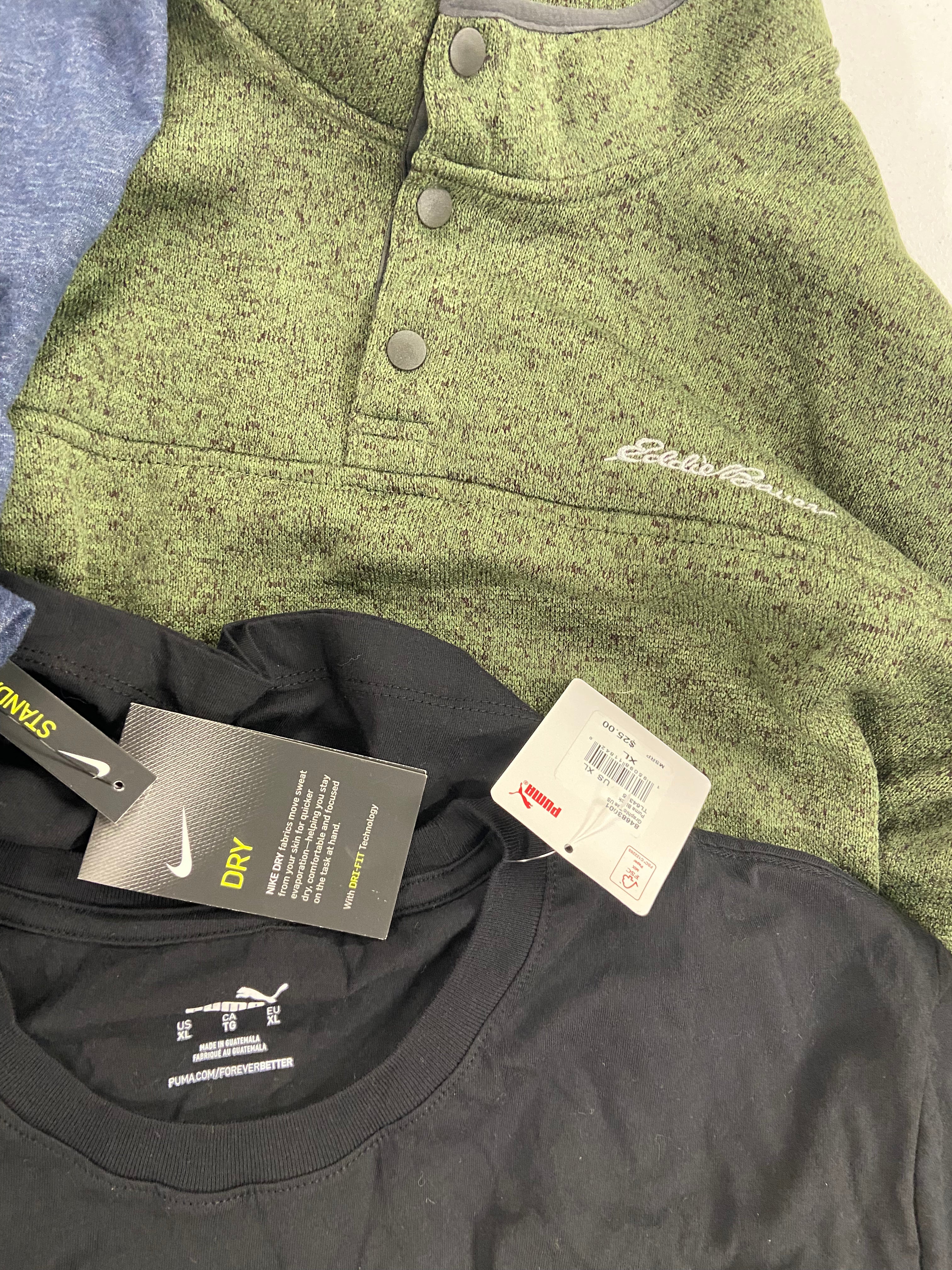 Men's Clothing Assorted Wholesale Lot, PUMA, POLO RALPH LAUREN, NIKE, CALVIN KLEIN, EDDIE BAUER and more, 12 items, Shelf Pulls, MSRP $594