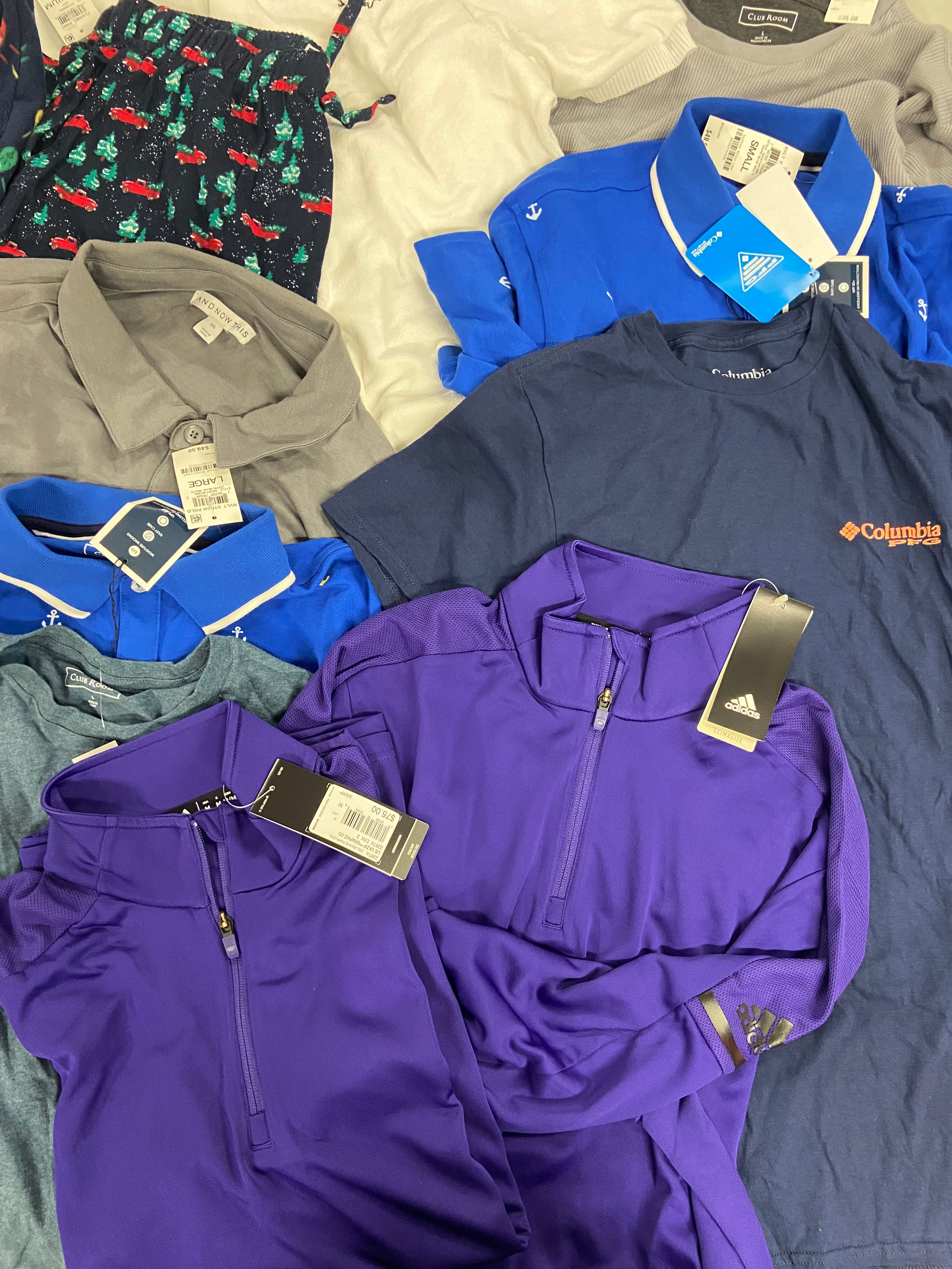 Men's Clothing Tops ADIDAS, COLUMBIA, KARL LAGERFELD, CLUB ROOM and more, Wholesale Lot 11 items, Shelf Pulls, MSRP $527
