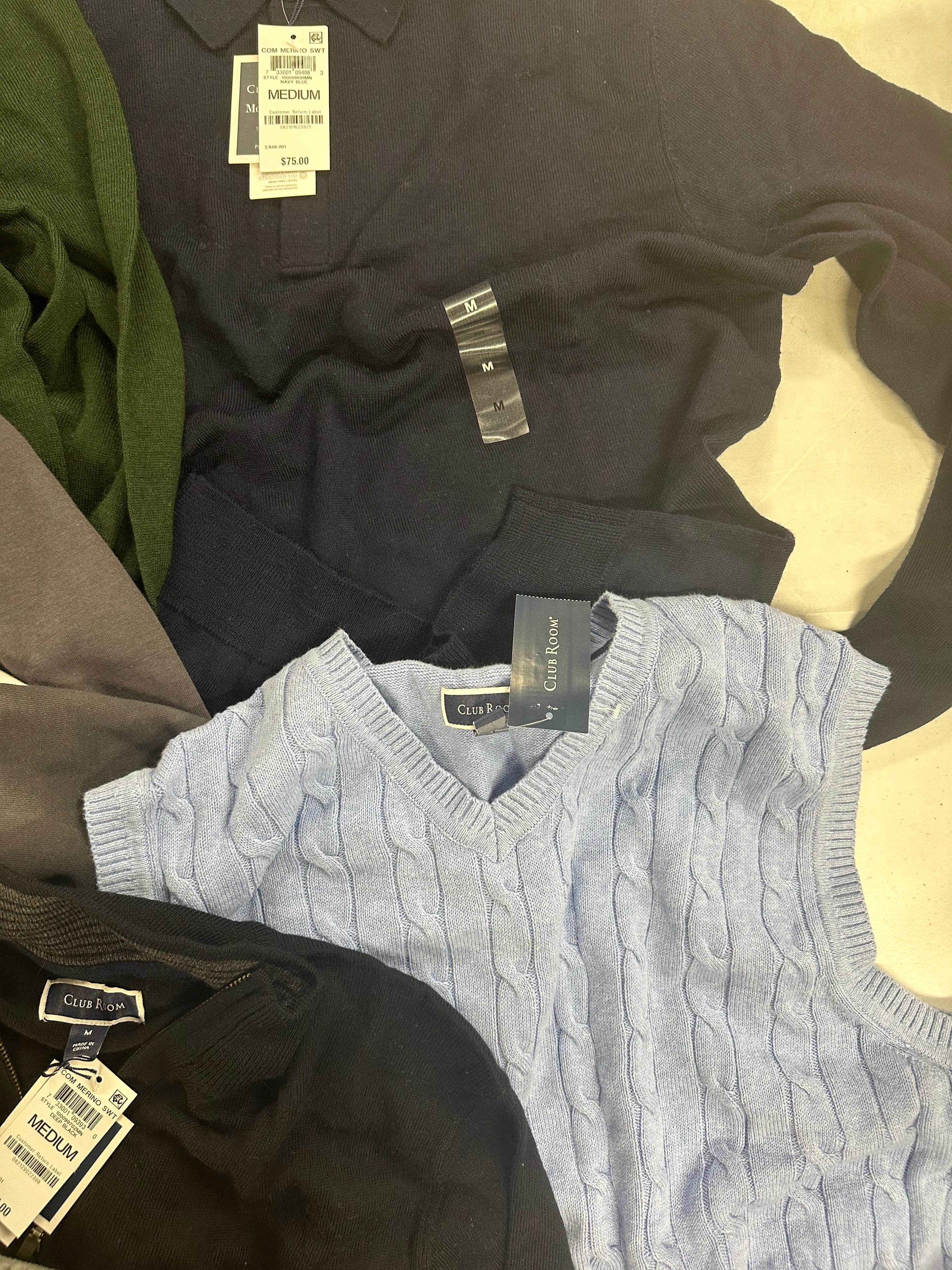 Men's Clothing Sweaters, Hoodies & Others, CLUB ROOM, SUN + STONE, IDEOLOGY, Wholesale Lot, 7 items, Shelf Pulls, MSRP $405