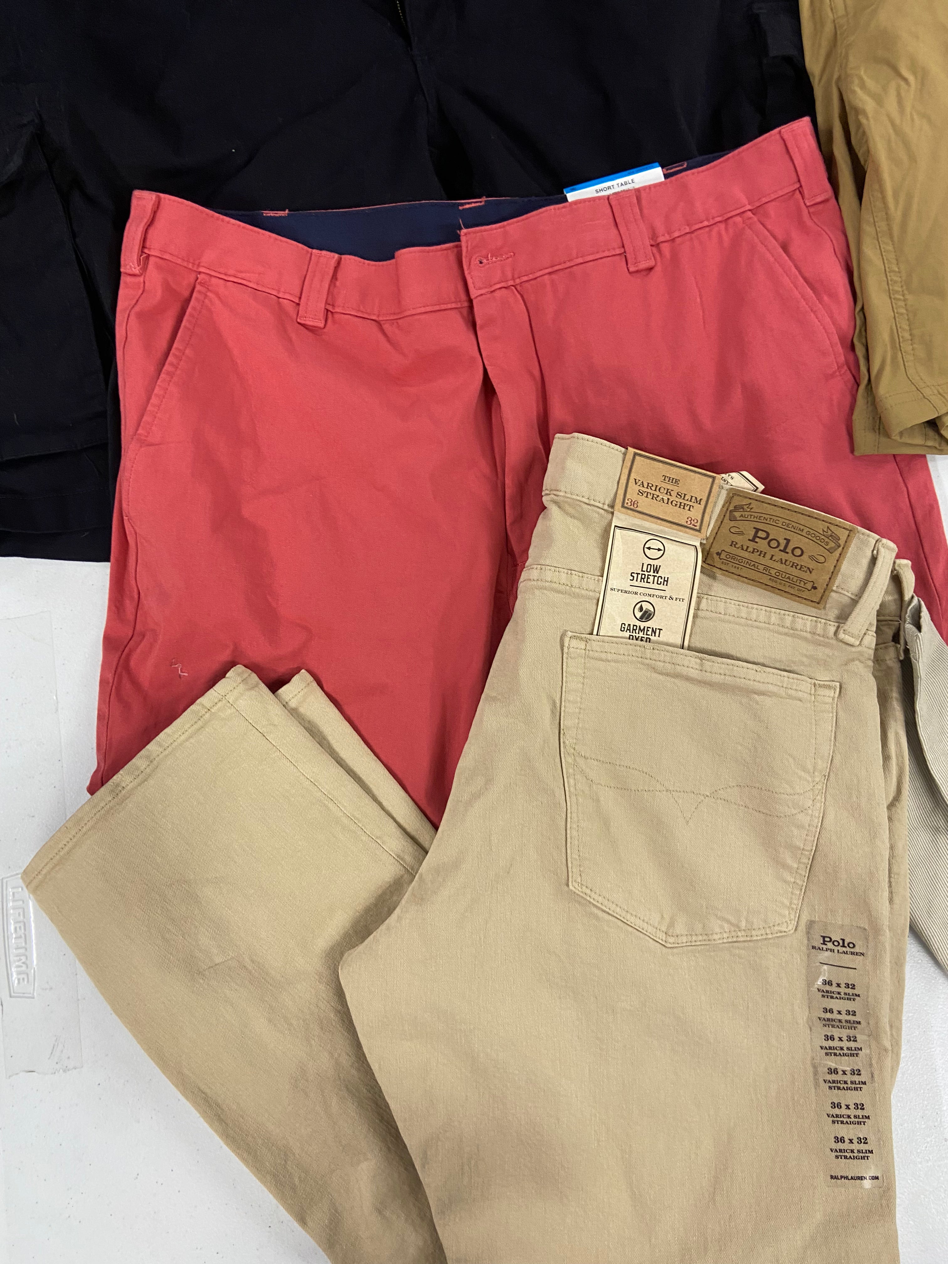 Men's Clothing Pants & Shorts Wholesale Lot, POLO RALPH LAUREN, DOCKERS, BASS OUTDOOR, PERRY ELLIS, CLUB ROOM, 7 items, Shelf Pulls, MSRP $517