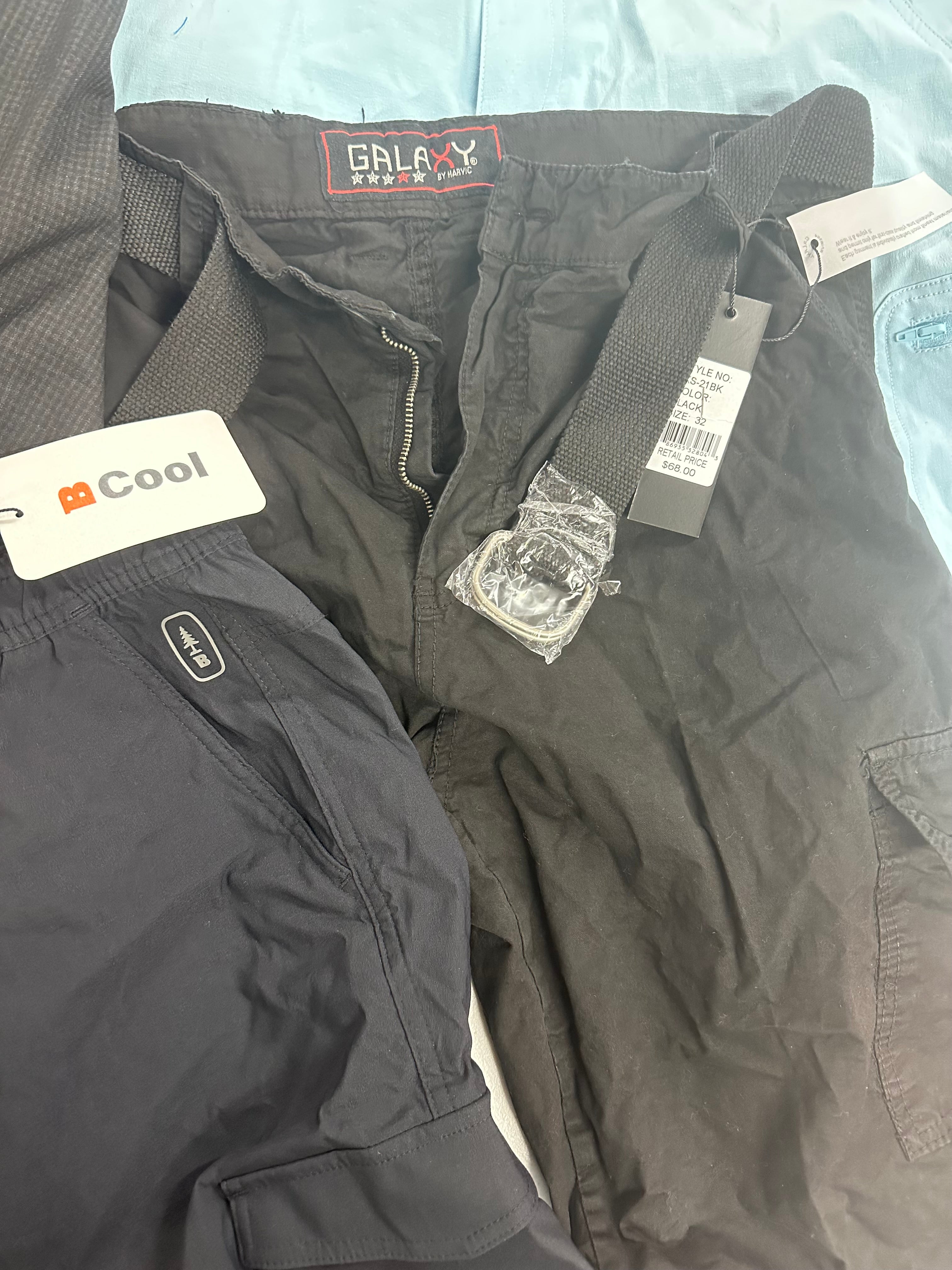Men's Clothing Bottoms Wholesale Lot, J.M. HAGGAR, BASS OUTDOOR, AND NOW THIS, REALTREE FISHING and more, 8 items, Shelf Pulls, MSRP $460