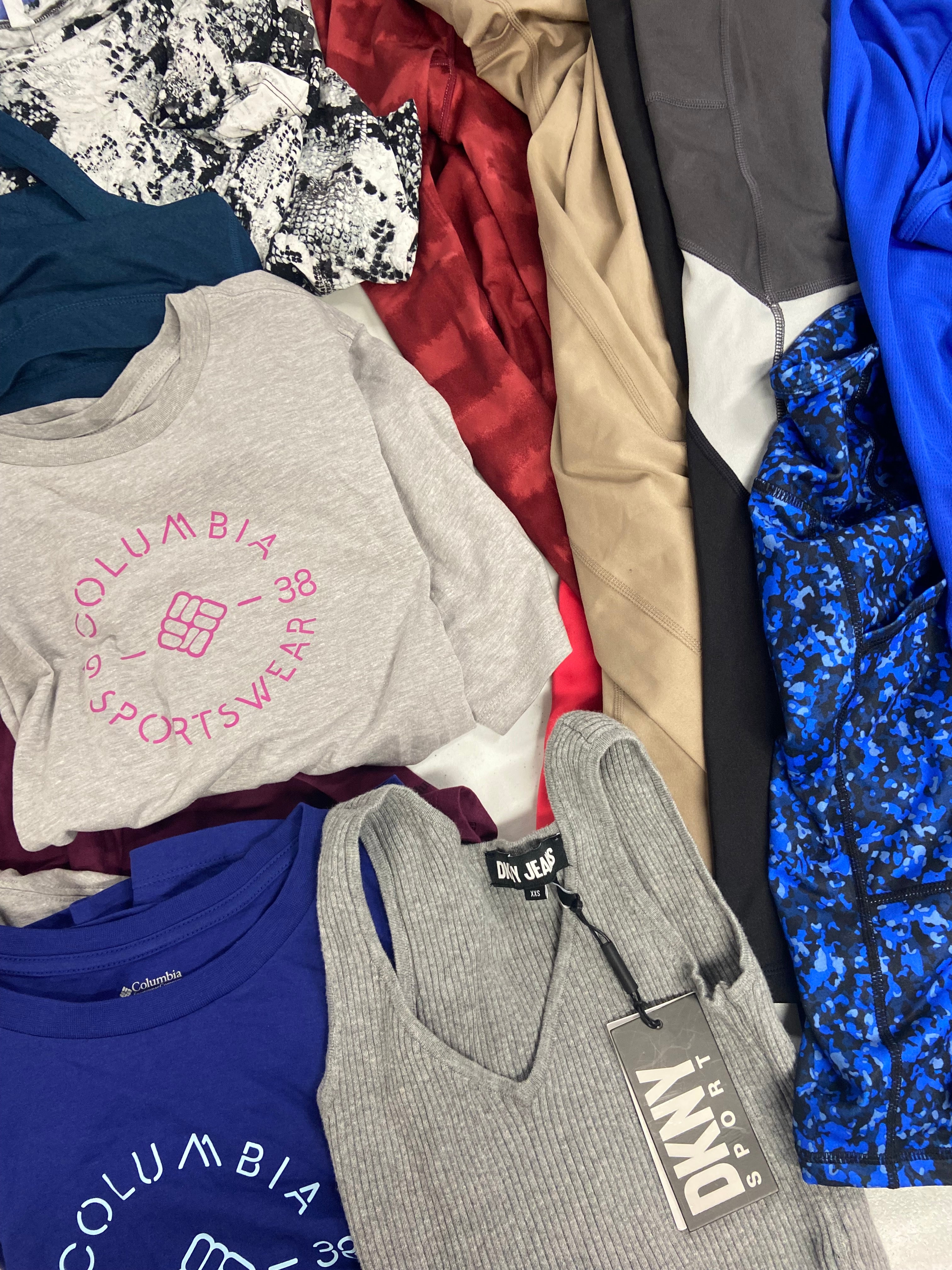 Women's Clothing Activewear Wholesale Lot, COLUMBIA, DKNY, ADIDAS and more, 17 items, Shelf Pulls, MSRP $609