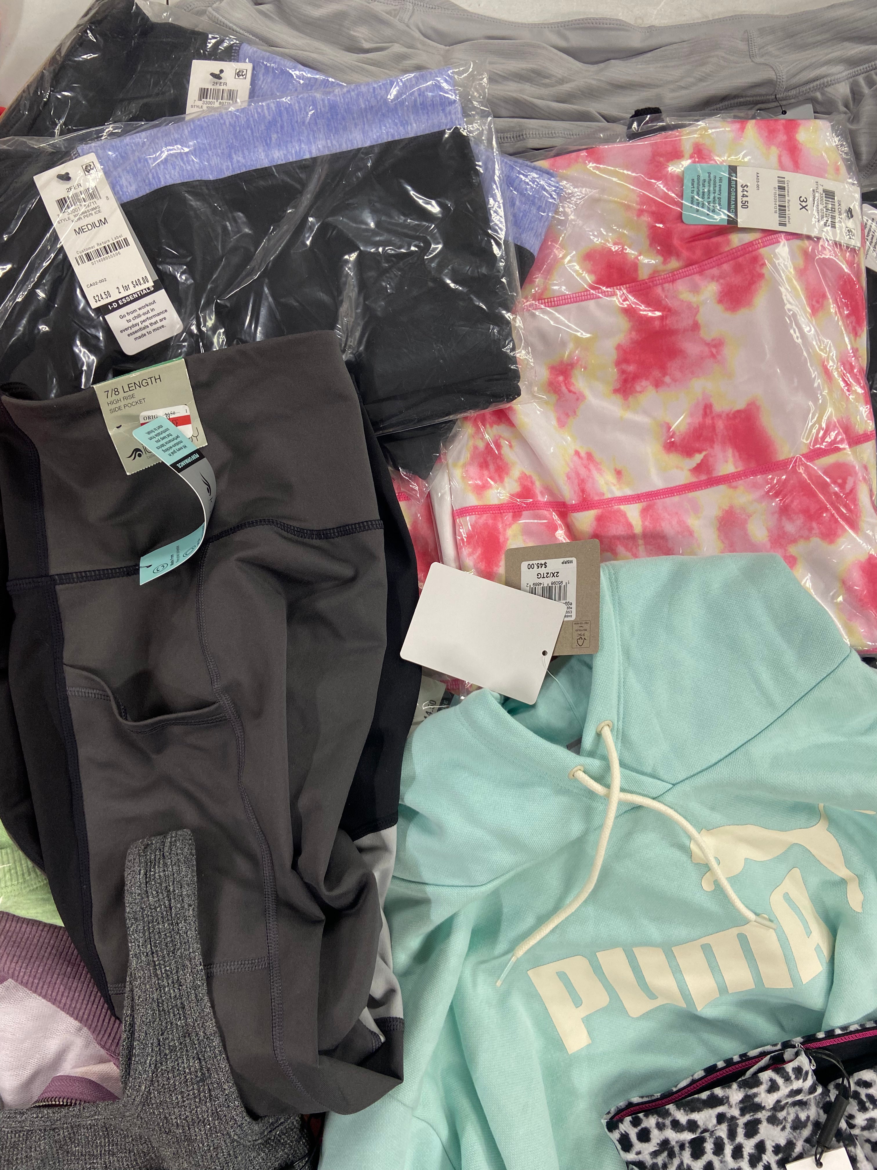 Women's Clothing Activewear Wholesale Lot, PUMA, UNDER ARMOUR, ADIDAS, NIKE, CALVIN KLEIN, 27 items, Shelf Pulls, MSRP $826