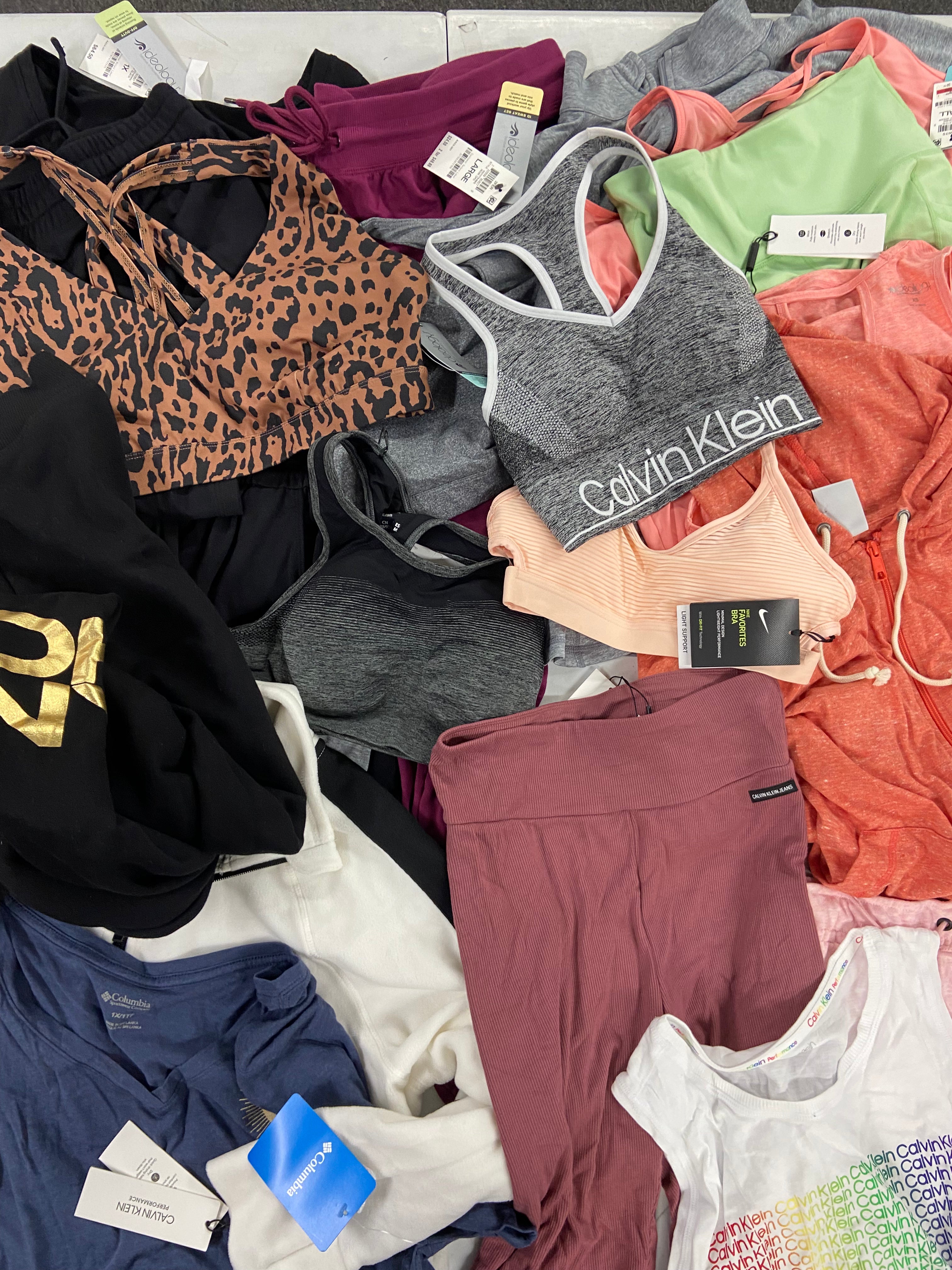 Women's Activewear Clothing Assorted Wholesale Lot, NIKE, CALVIN KLEIN, RONHILL and more, 19 items, Shelf Pulls, MSRP $726