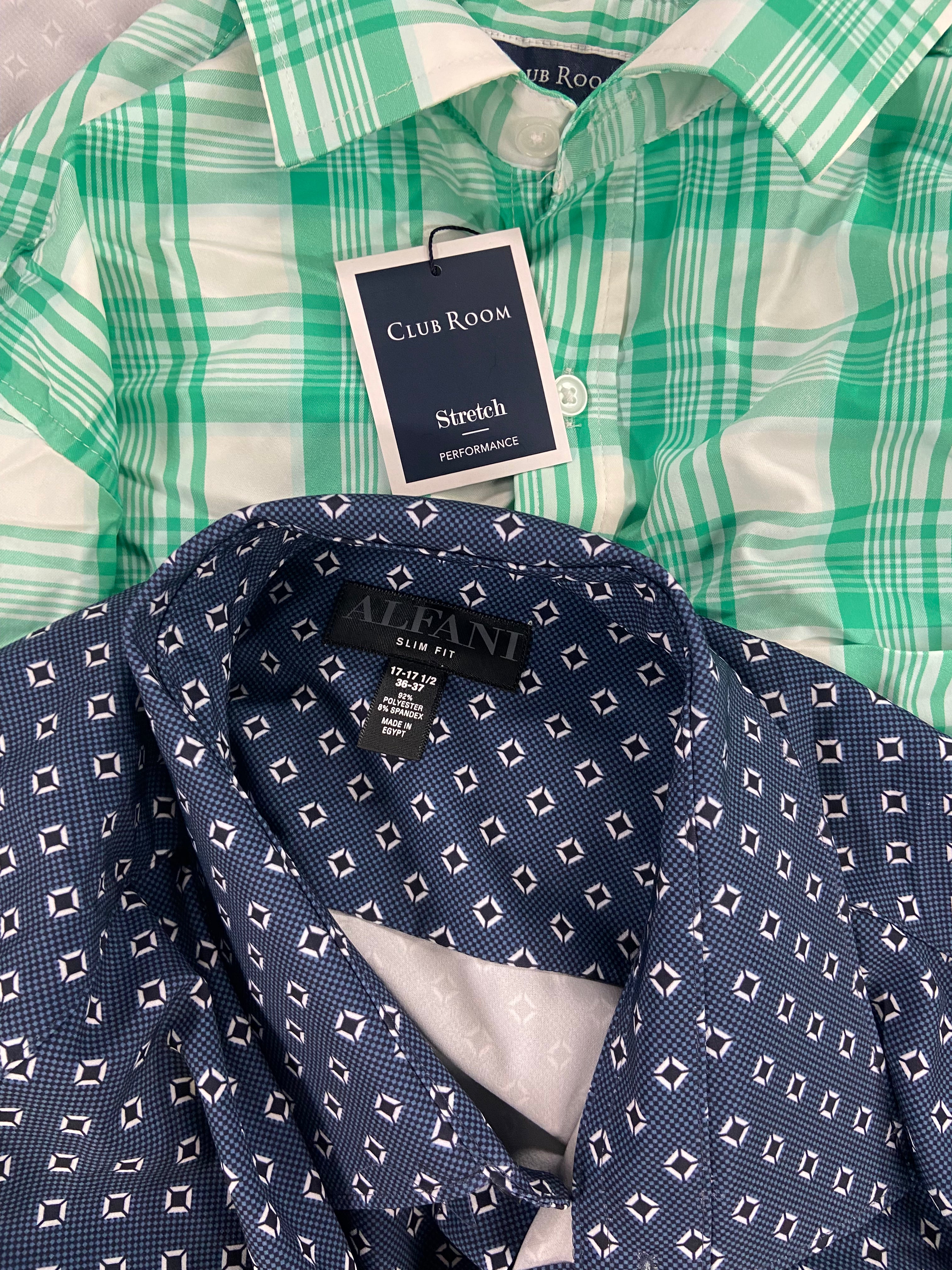 Men's Clothing Dress Shirt Wholesale Lot, CALVIN KLEIN, ALFANI, BAR III, CLUB ROOM 10 items, Shelf Pulls, MSRP $635