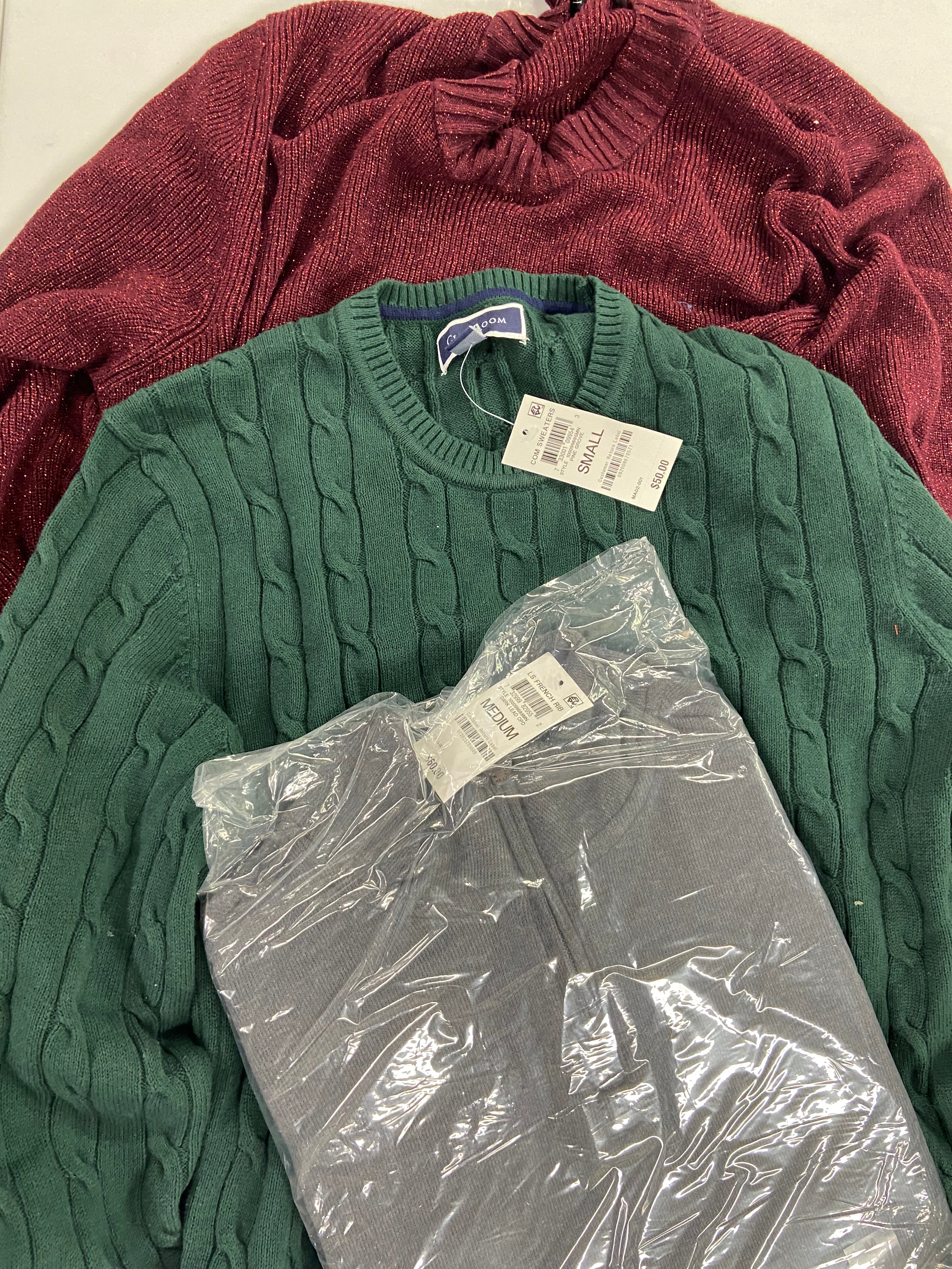 Men's Clothing Sweaters & Others, Wholesale Lot, GERRY, ORVIS, RUGGED, CLUB ROOM, RUSSELL and more, 9 items, Shelf Pulls, MSRP $504