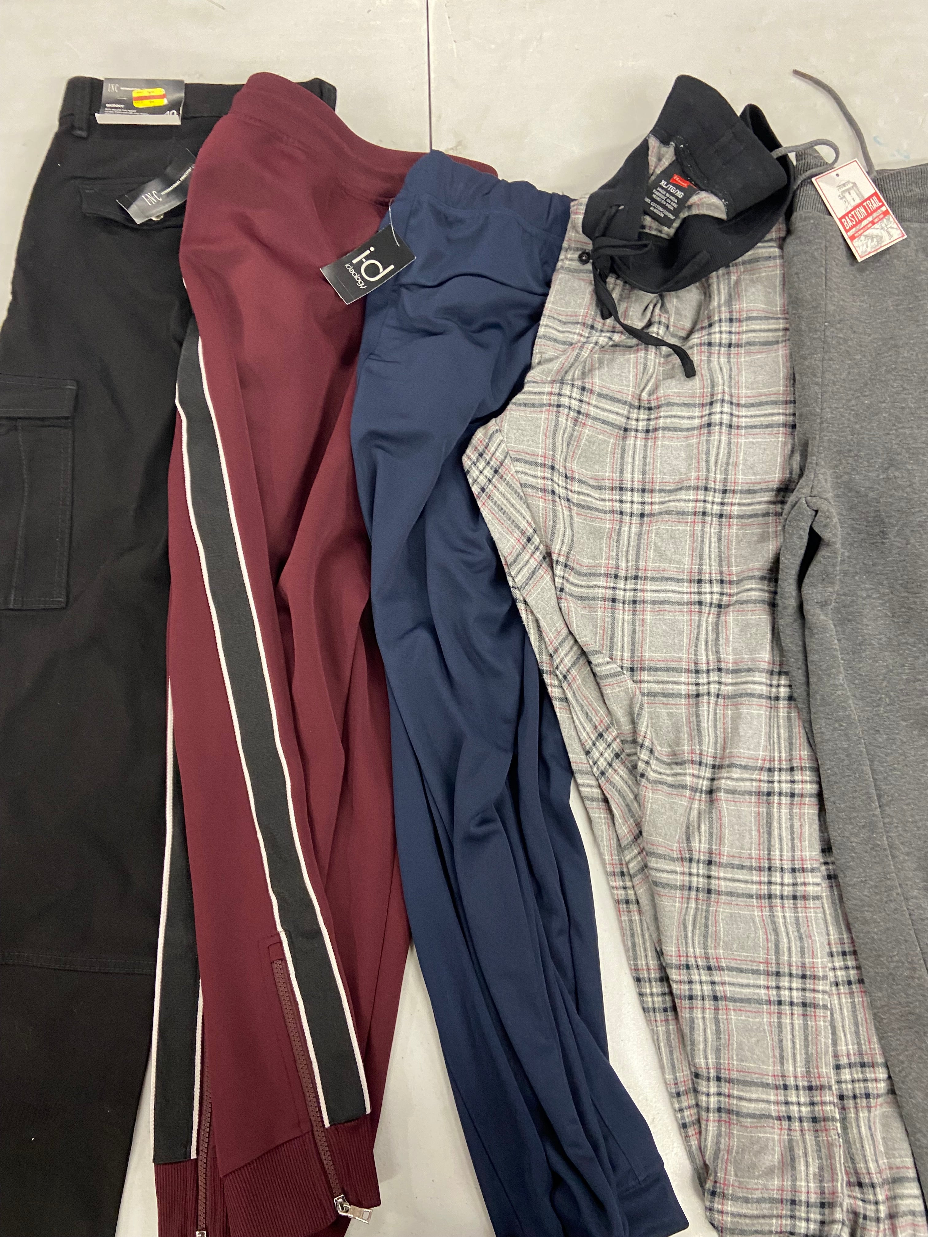 Men's Clothing Pants Wholesale Lot, IDEOLOGY, HANES, BASTION TRAIL, INC, 5 items, Shelf Pulls, MSRP $244