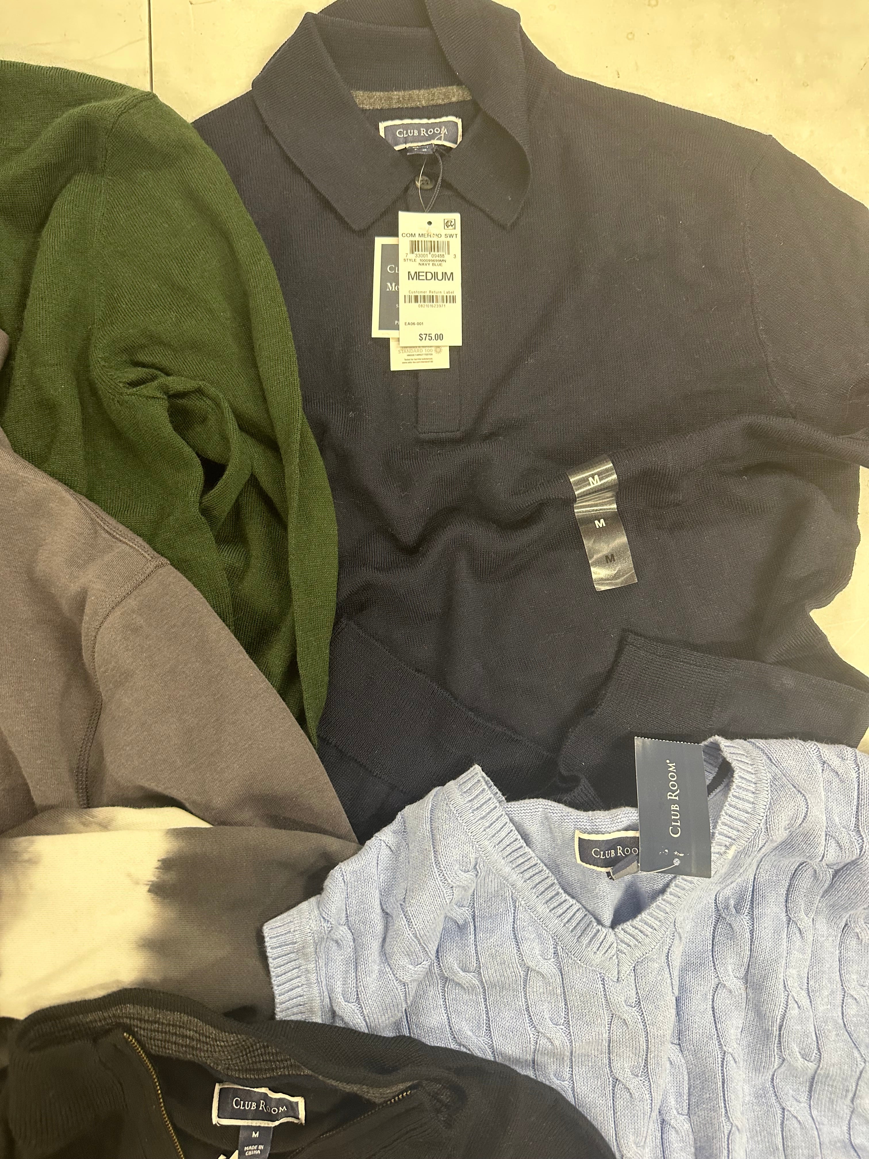 Men's Clothing Sweaters, Hoodies & Others, CLUB ROOM, SUN + STONE, IDEOLOGY, Wholesale Lot, 7 items, Shelf Pulls, MSRP $405
