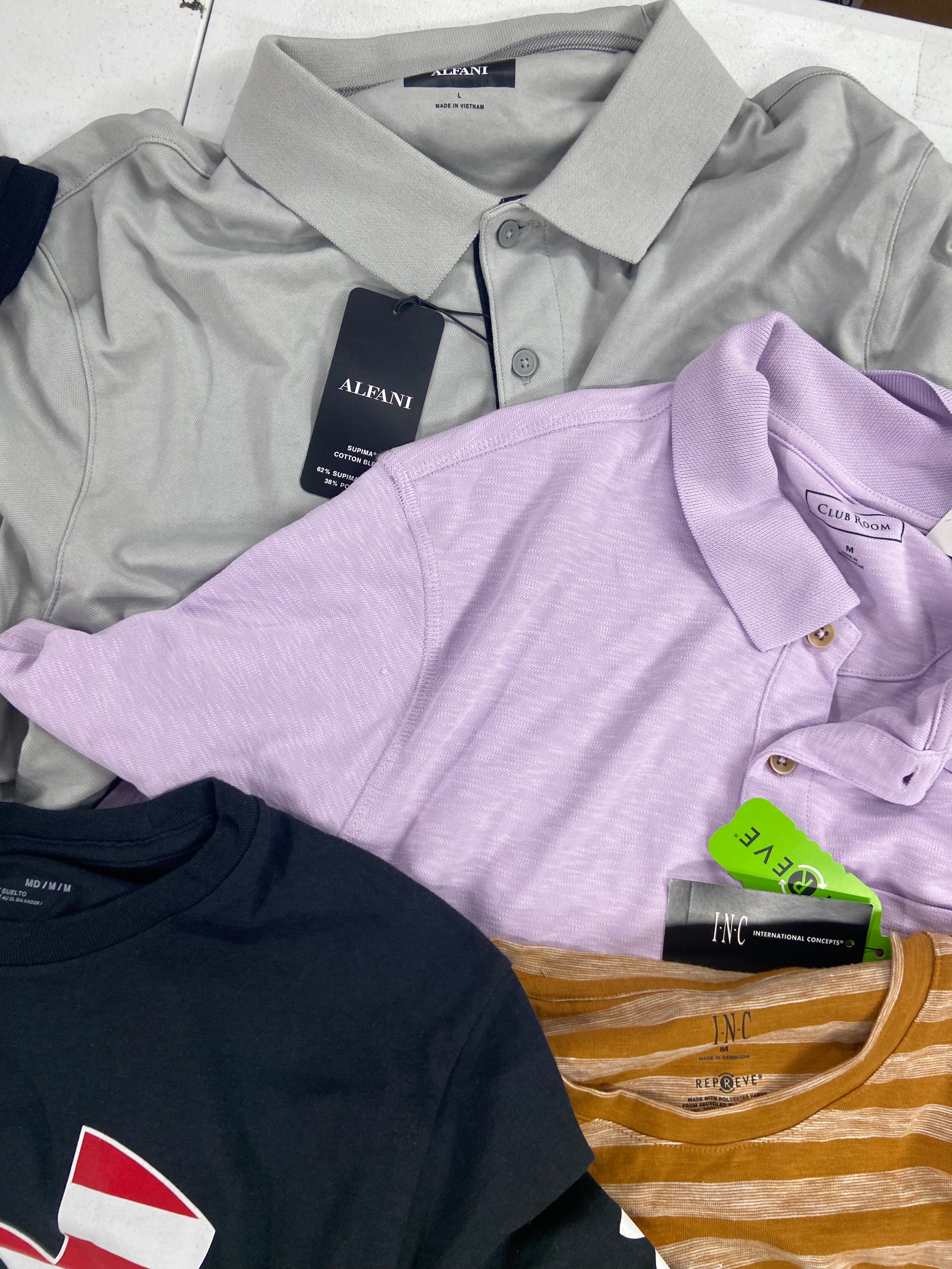 Men's Clothing Tops Wholesale Lot, POLO RALPH LAUREN, PGA TOUR, UNDER ARMOUR, CALVIN KLEIN, BASS HYBRID, ALFANI and more, 17 items, Shelf Pulls, MSRP $755