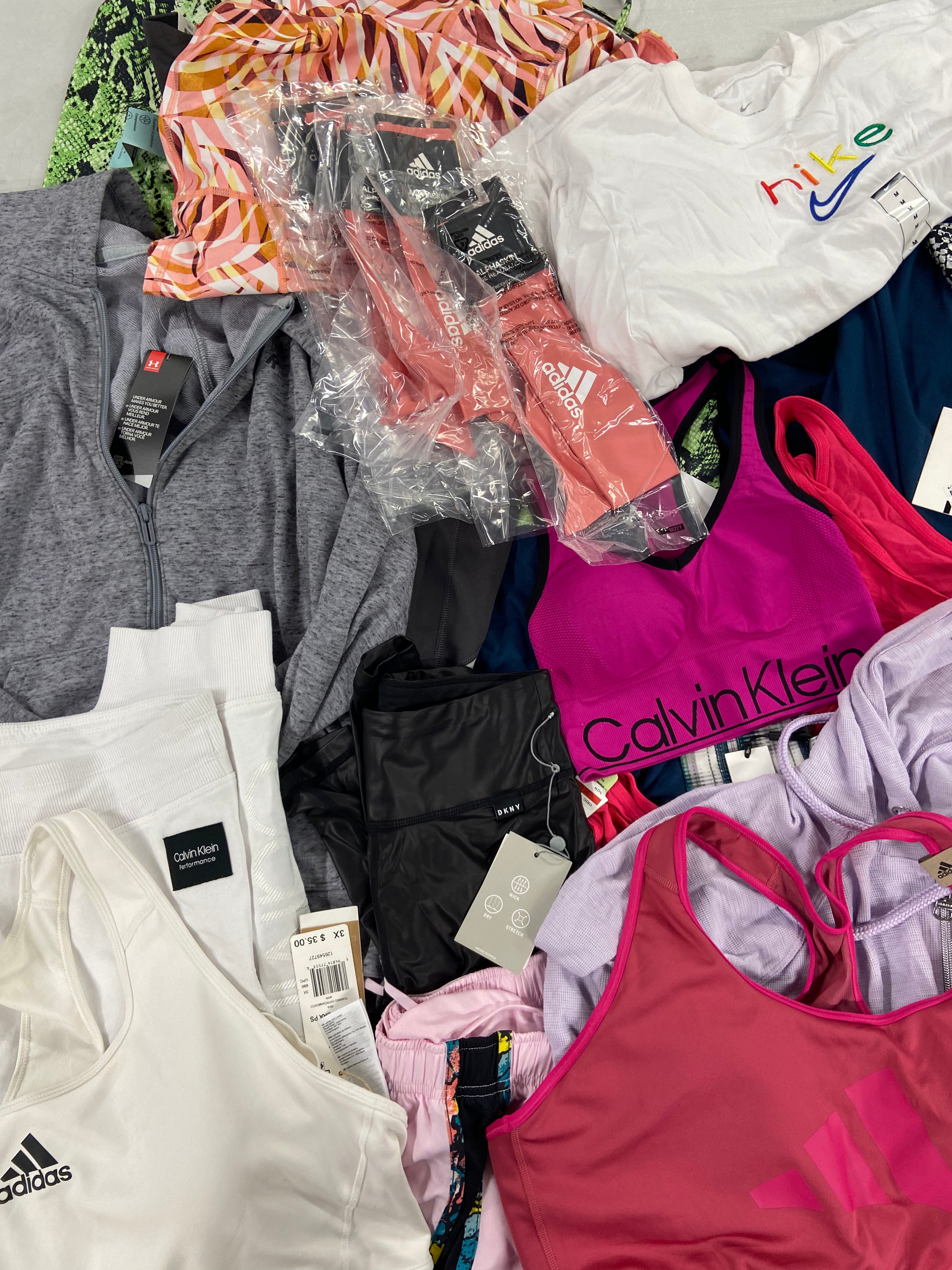 Women's Clothing Activewear Wholesale Lot, NIKE, UNDER ARMOUR, ADIDAS, CALVIN KLEIN and more,  29 items, Shelf Pulls, MSRP $931