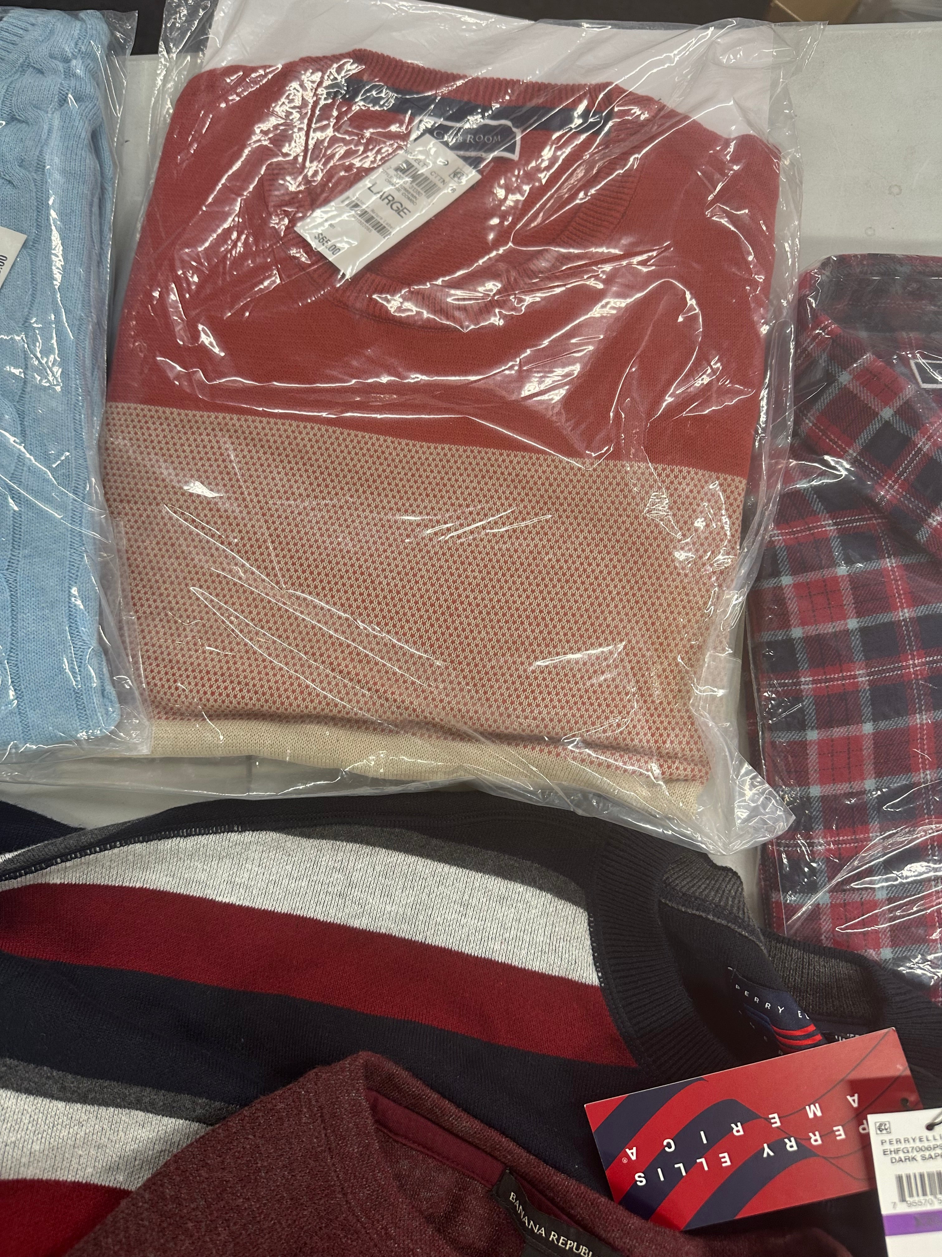 Men's Clothing Sweaters & Others, Wholesale Lot, BANANA REPUBLIC, PERRY ELLIS, CLUB ROOM, 10 items, Shelf Pulls, MSRP $646
