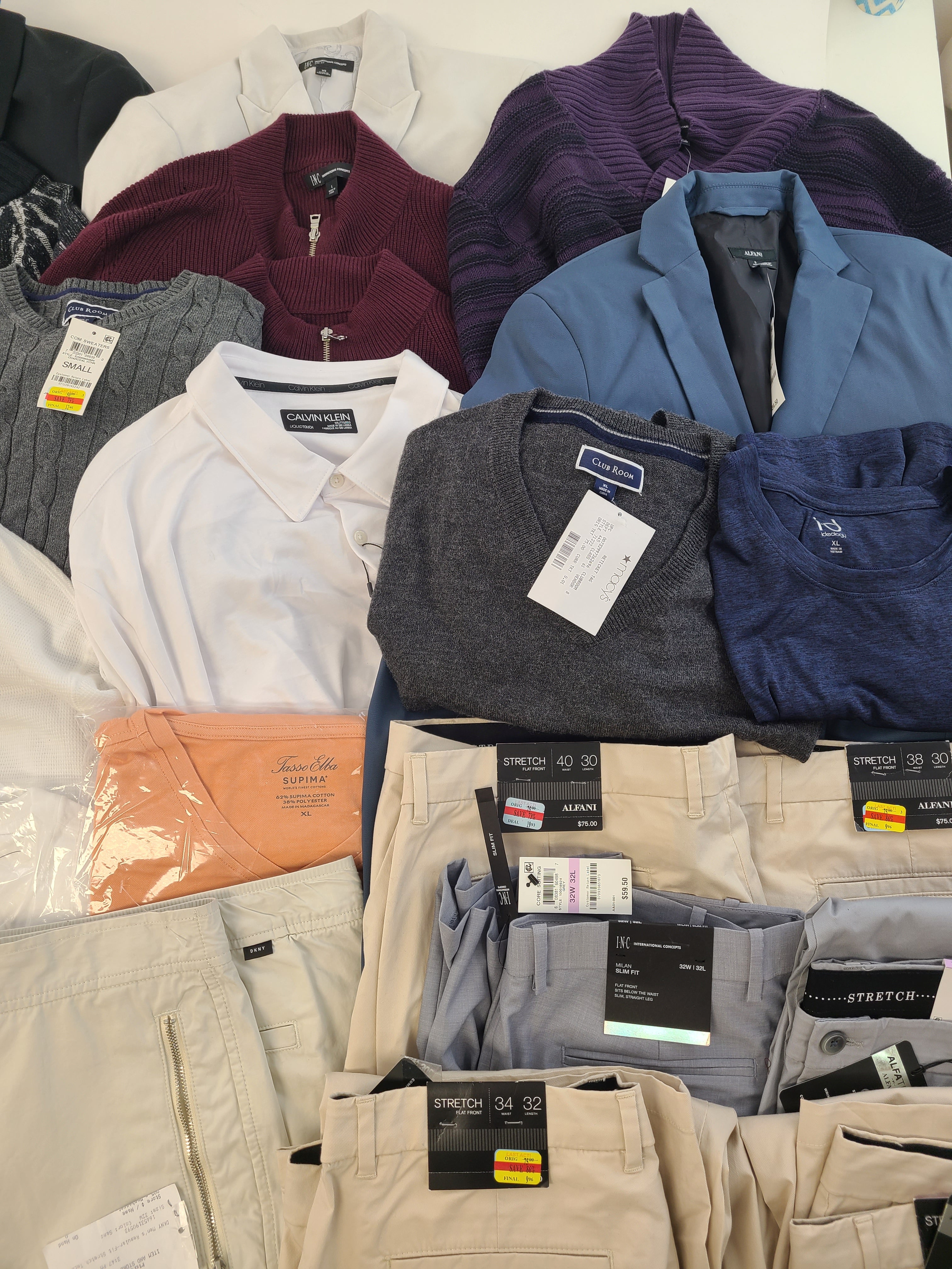 Men's Clothing Wholesale Lot POLO RALPH LAUREN, CALVIN KLEIN, DKNY, Tasso Elba, CLUB ROOM, ALFANI, IDEOLOGY and more, 25 Units, Shelf Pulls, MSRP $1,743