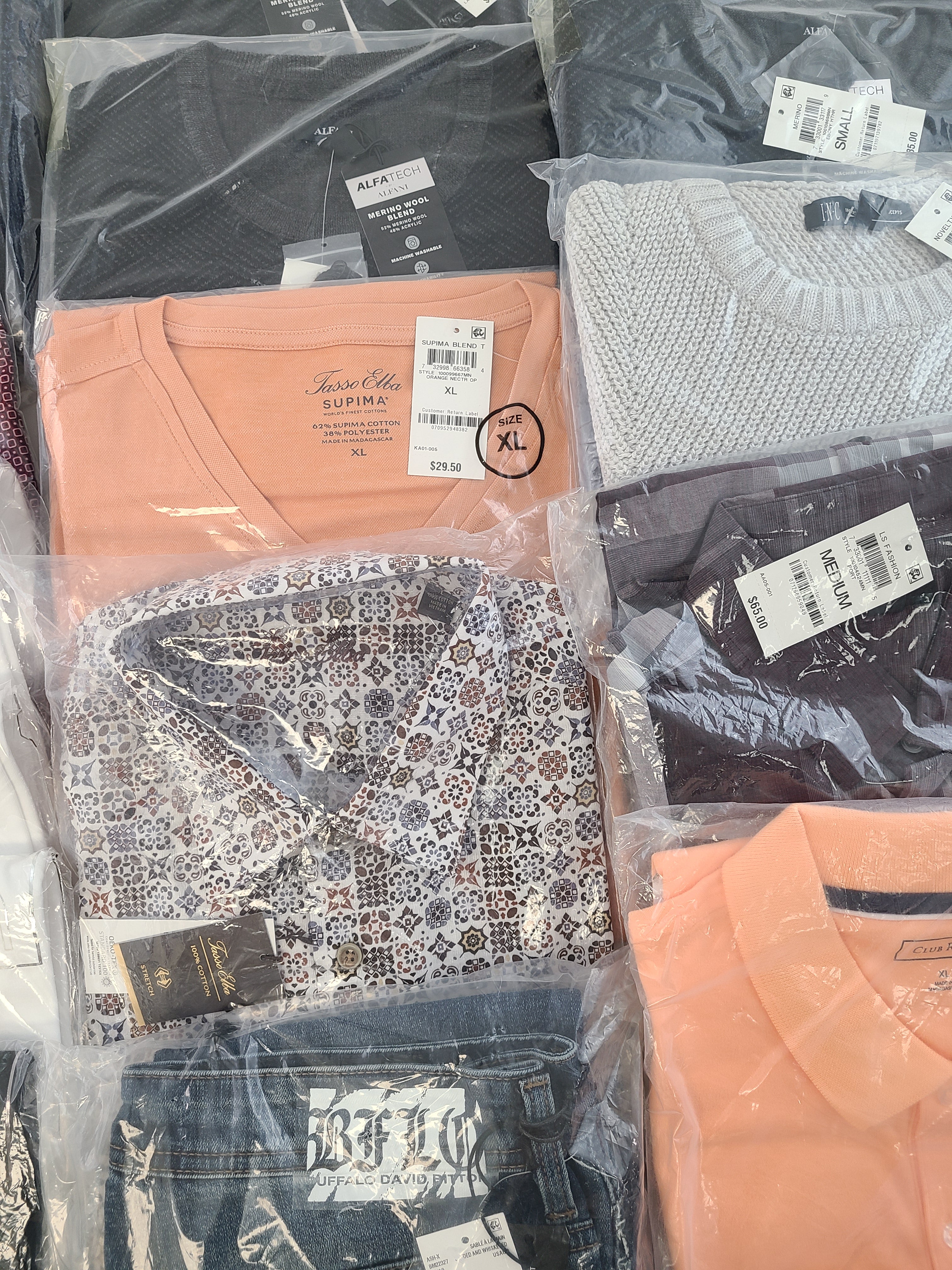 Men's Clothing Wholesale Lot CALVIN KLEIN, ADIDAS, BUFFALO JEANS, Tasso Elba, CLUB ROOM, SOCIETY OF THREADS and more, 27 Units, NEW, MSRP $1,534.97