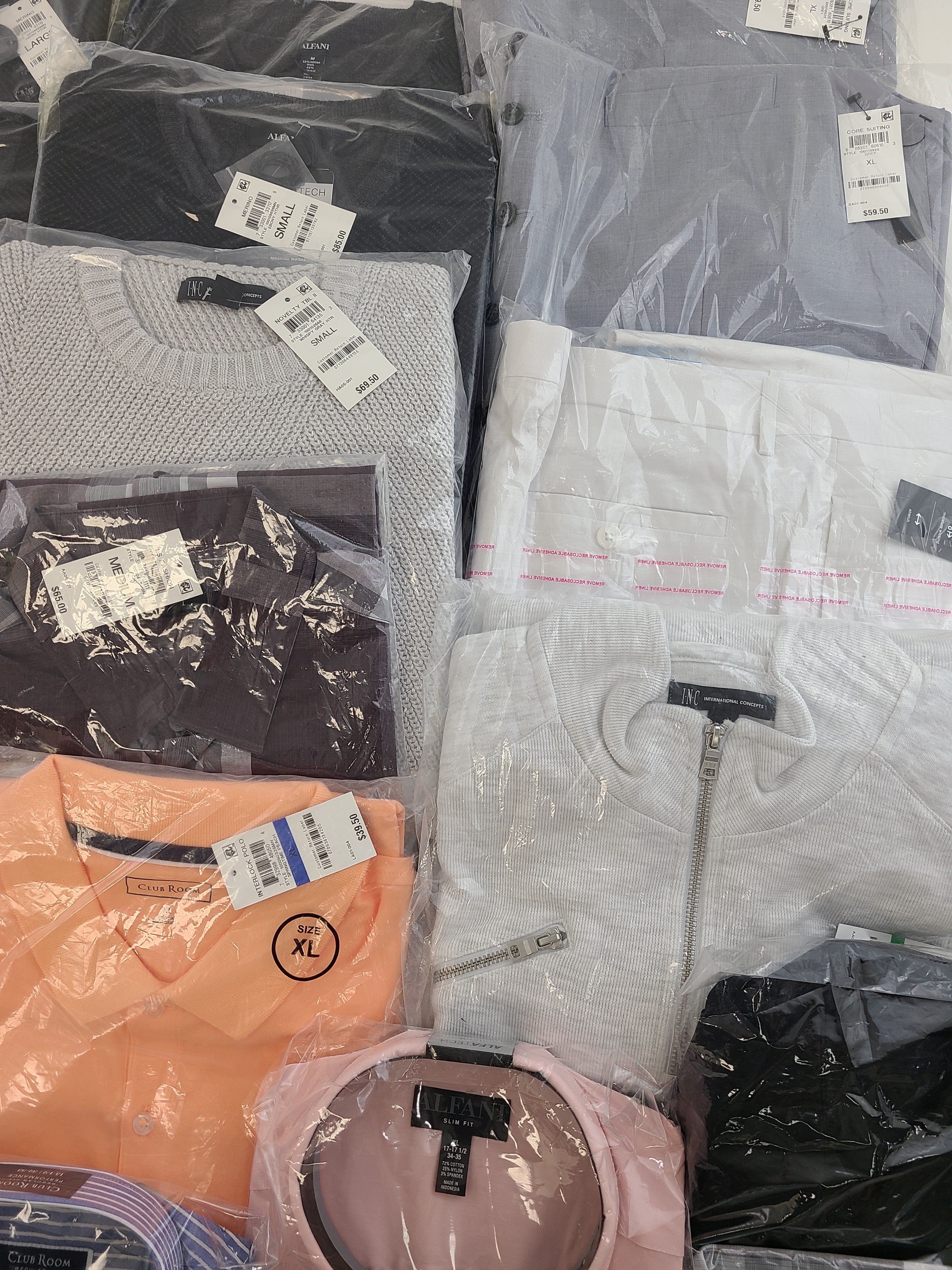 Men's Clothing Wholesale Lot CALVIN KLEIN, ADIDAS, BUFFALO JEANS, Tasso Elba, CLUB ROOM, SOCIETY OF THREADS and more, 27 Units, NEW, MSRP $1,534.97