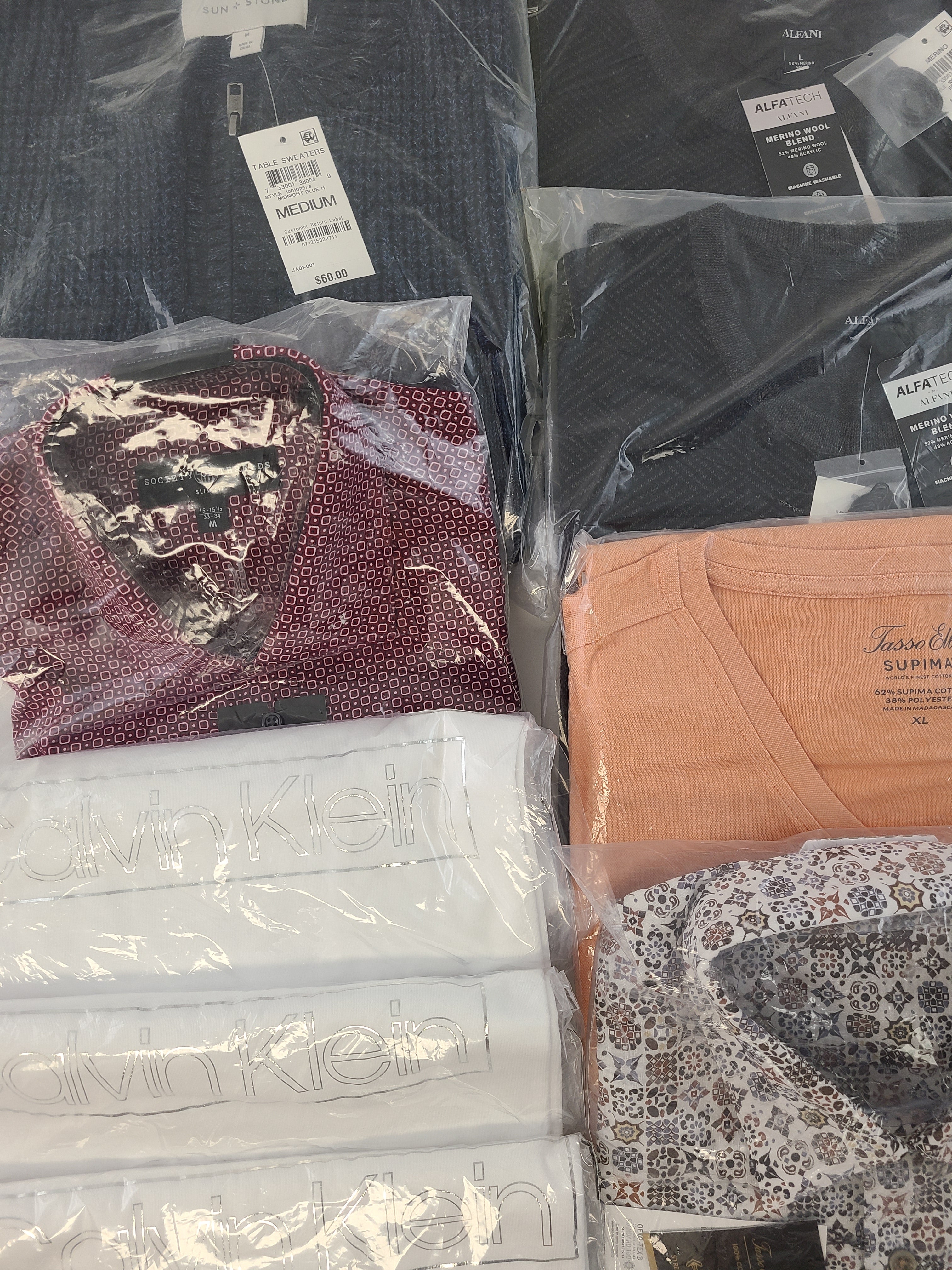 Men's Clothing Wholesale Lot CALVIN KLEIN, ADIDAS, BUFFALO JEANS, Tasso Elba, CLUB ROOM, SOCIETY OF THREADS and more, 27 Units, NEW, MSRP $1,534.97