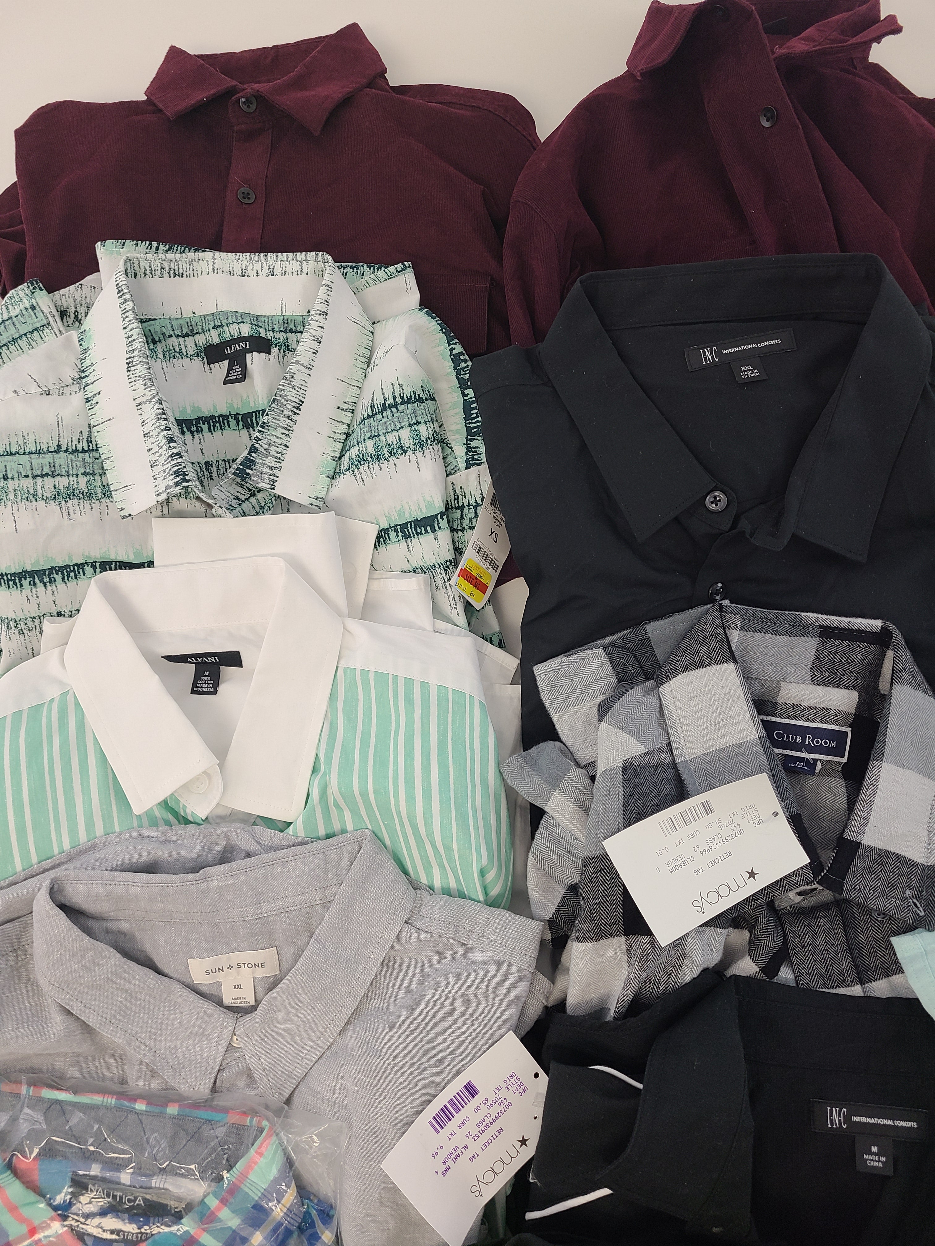 Men's Clothing Wholesale Lot MICHAEL KORS, Tommy Hilfiger, Nautica, Society of Threads, Club Room, Sun+Stone and more 26 Units, Shelf Pulls, MSRP $1,505.50